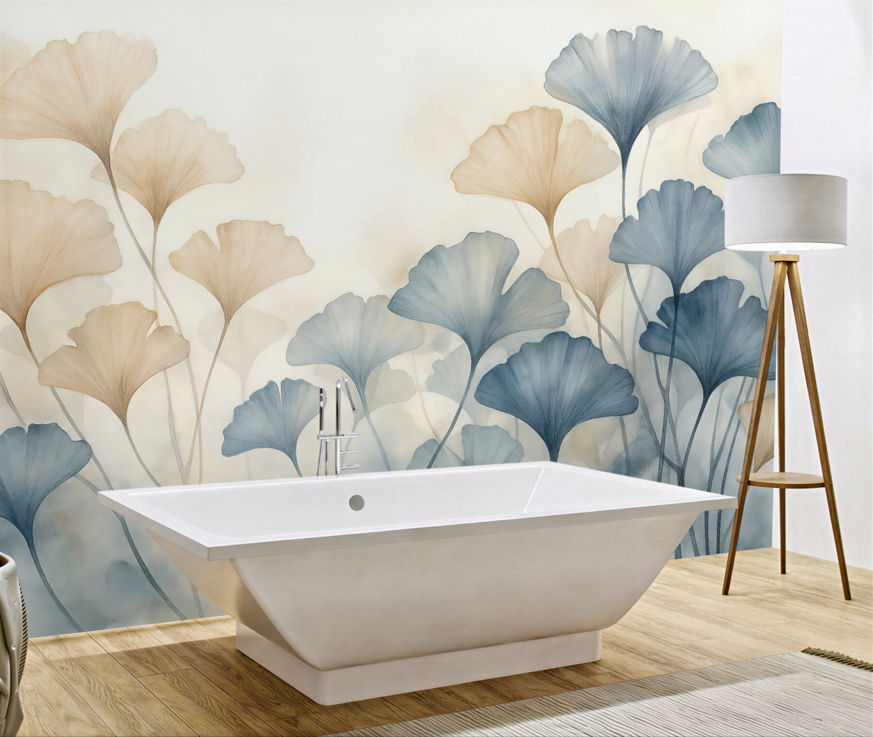 Fototapeta delikatne liście miłorzębu w błękicie