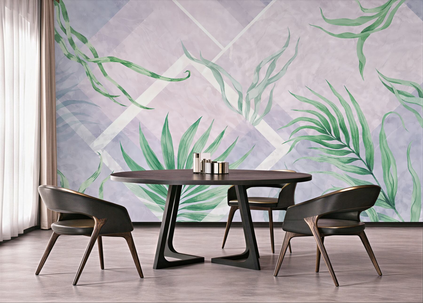 Fototapeta pastelowe tropikalne liście geometryczne