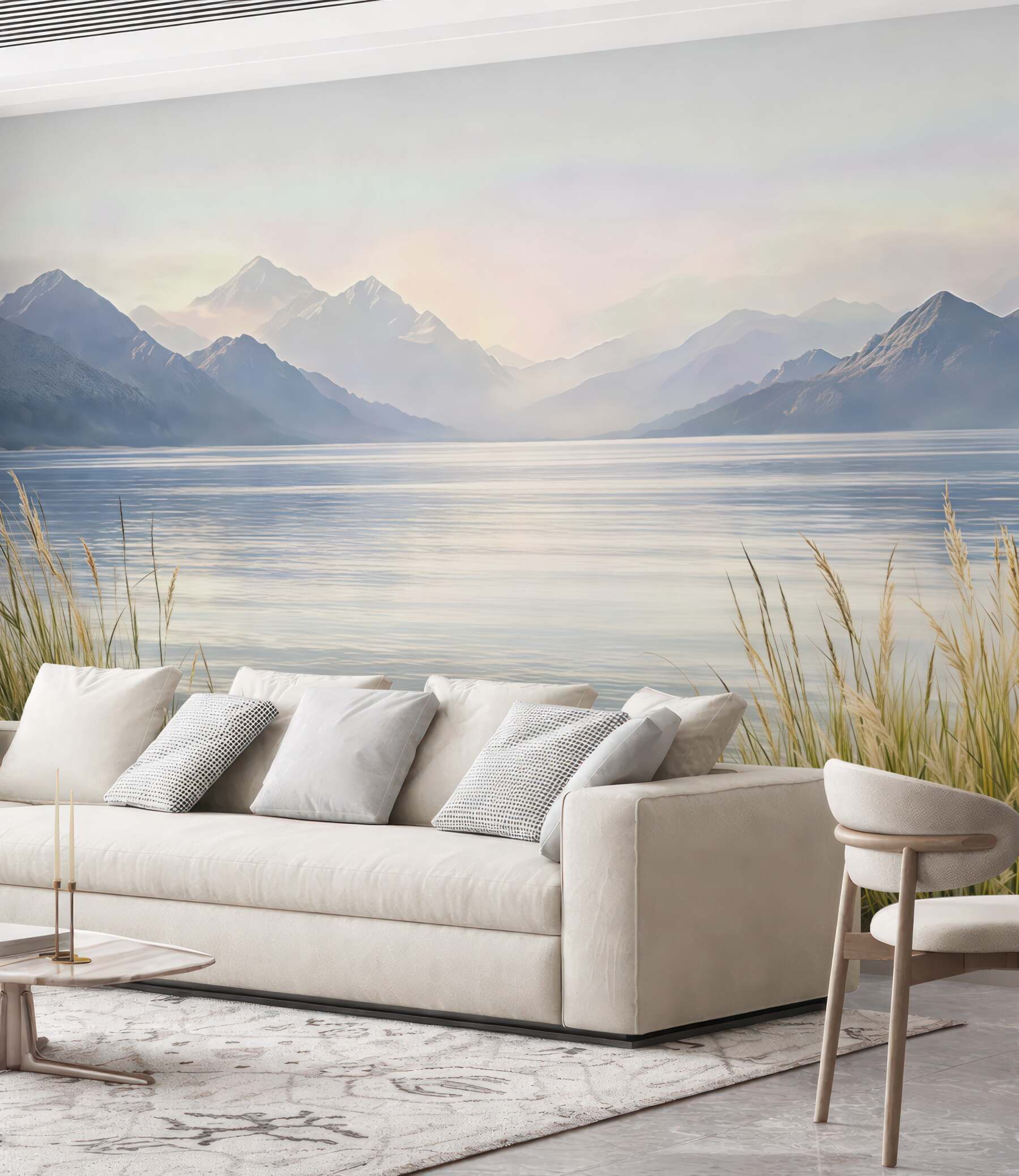 Fototapeta pastelowy brzeg górskiego jeziora