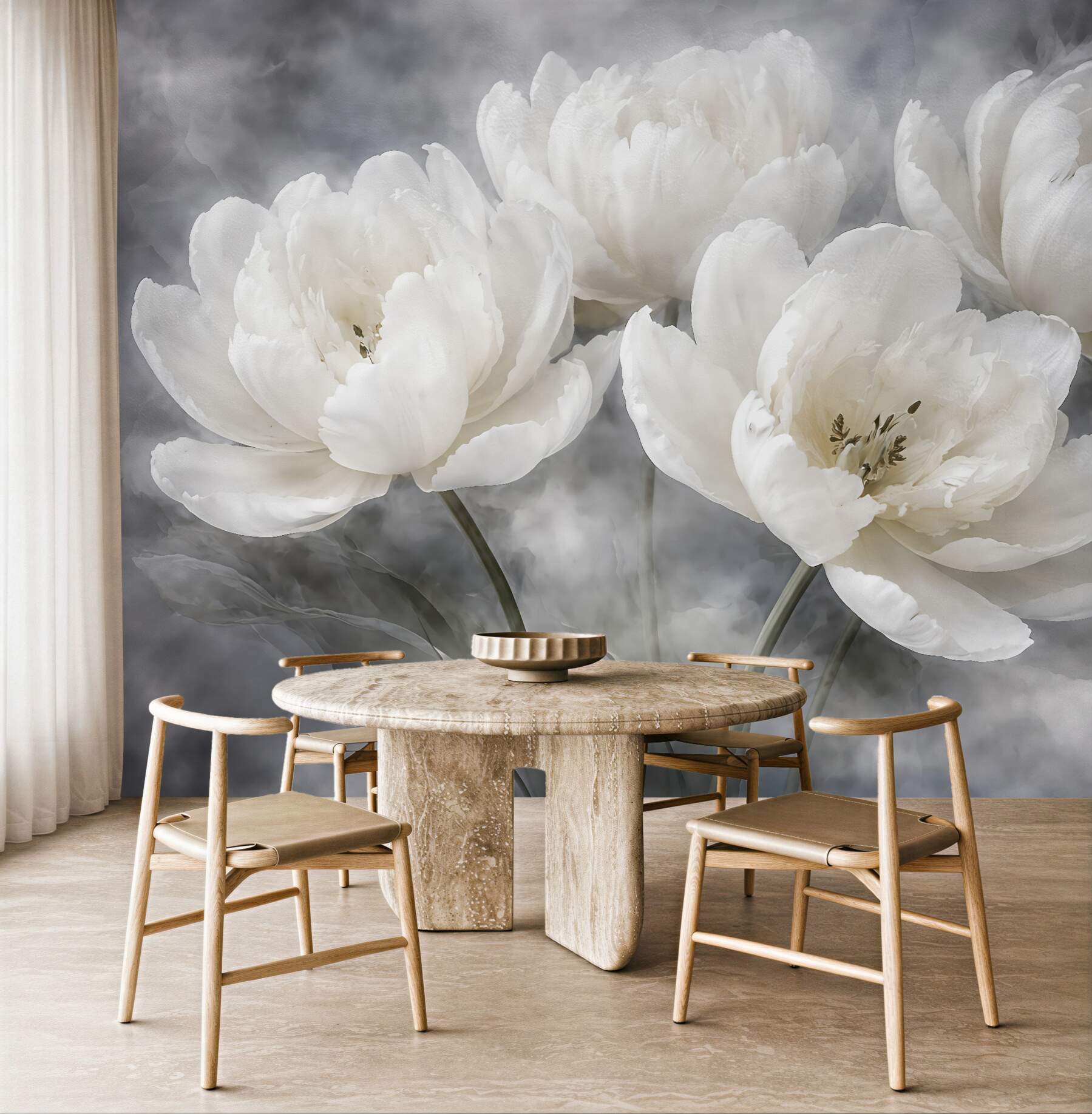 Fototapeta białe tulipany w mgielnej elegancji