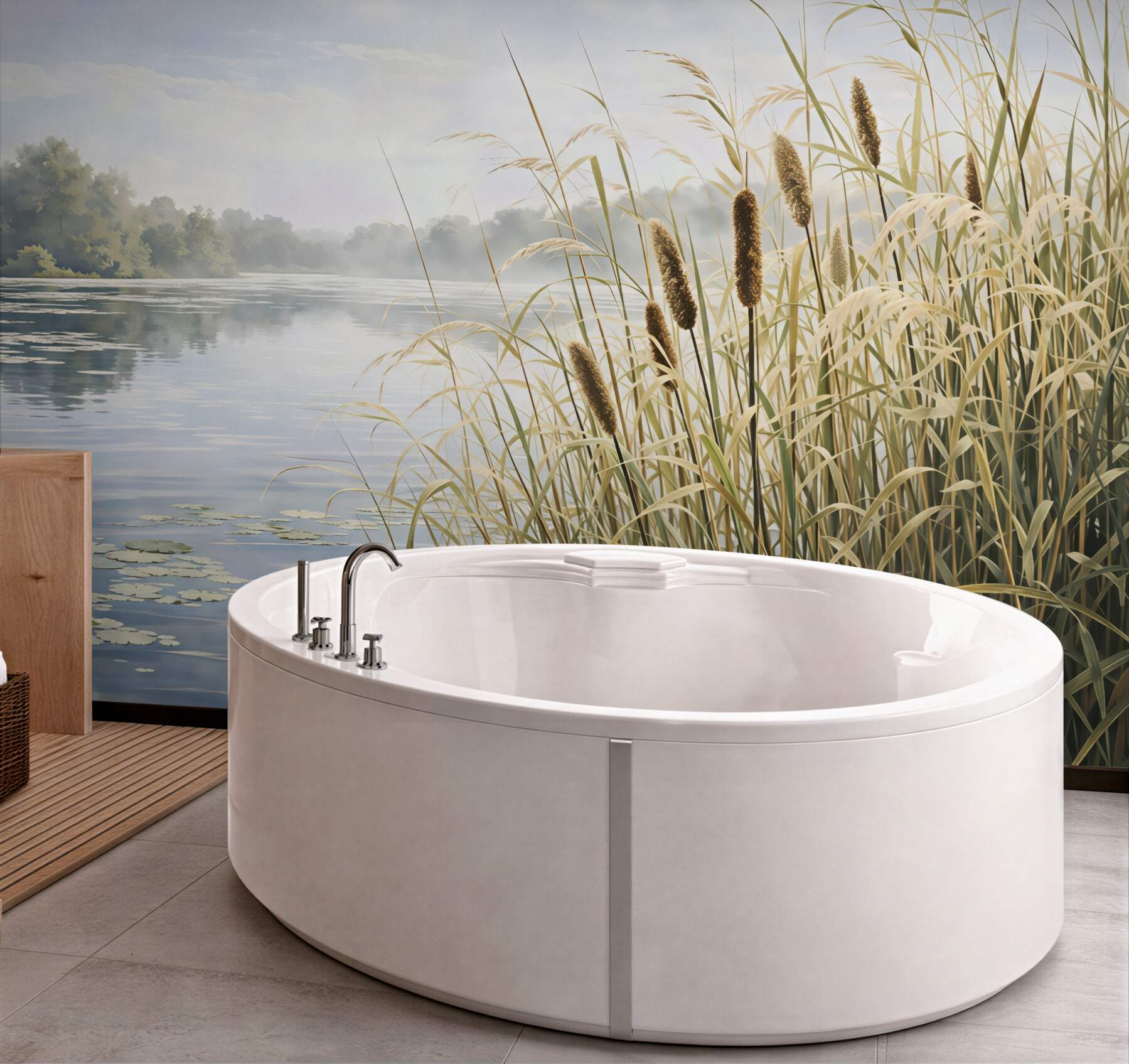 Fototapeta spokojny brzeg jeziora z trawami