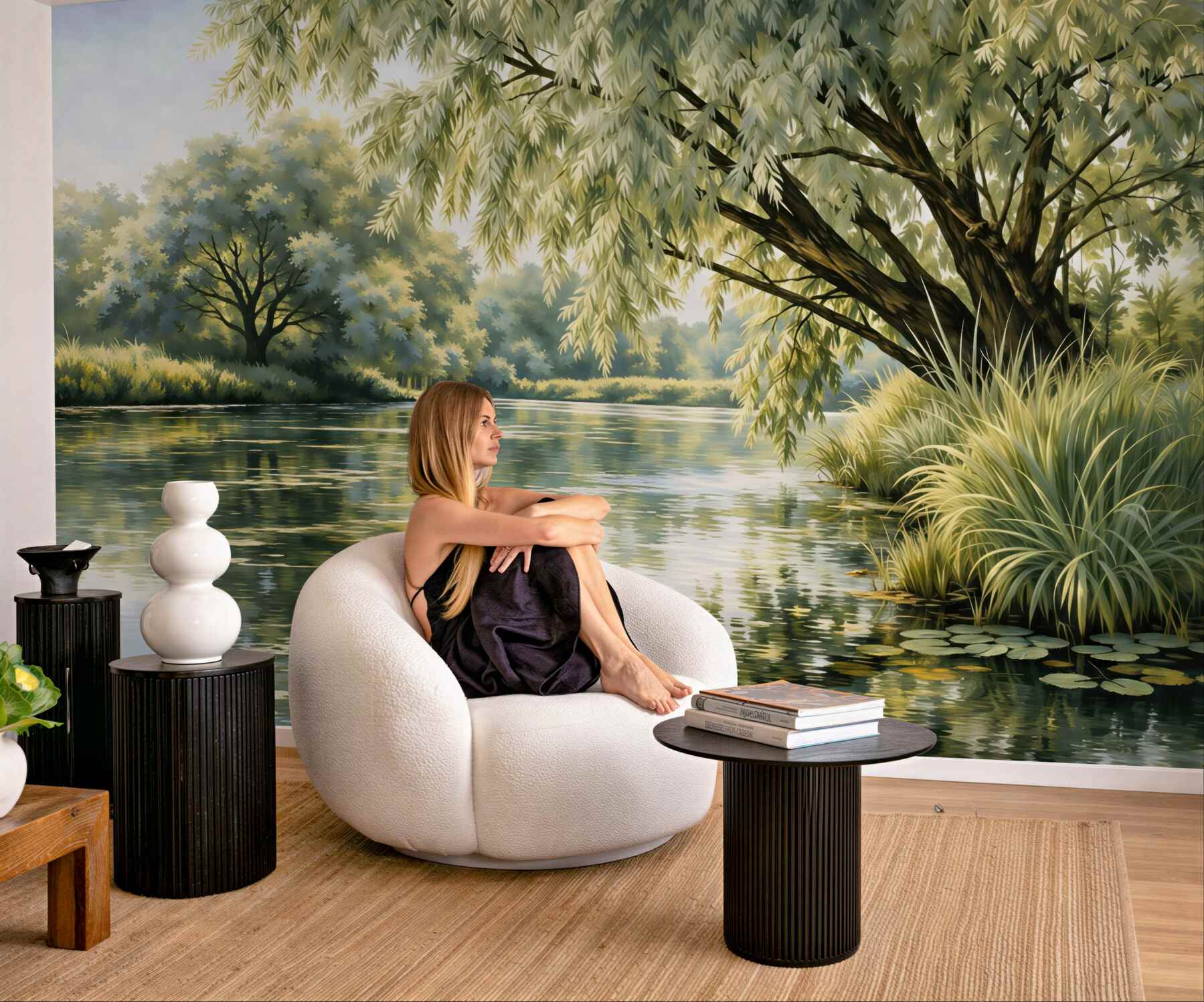 Fototapeta spokojna rzeka pod wierzbą