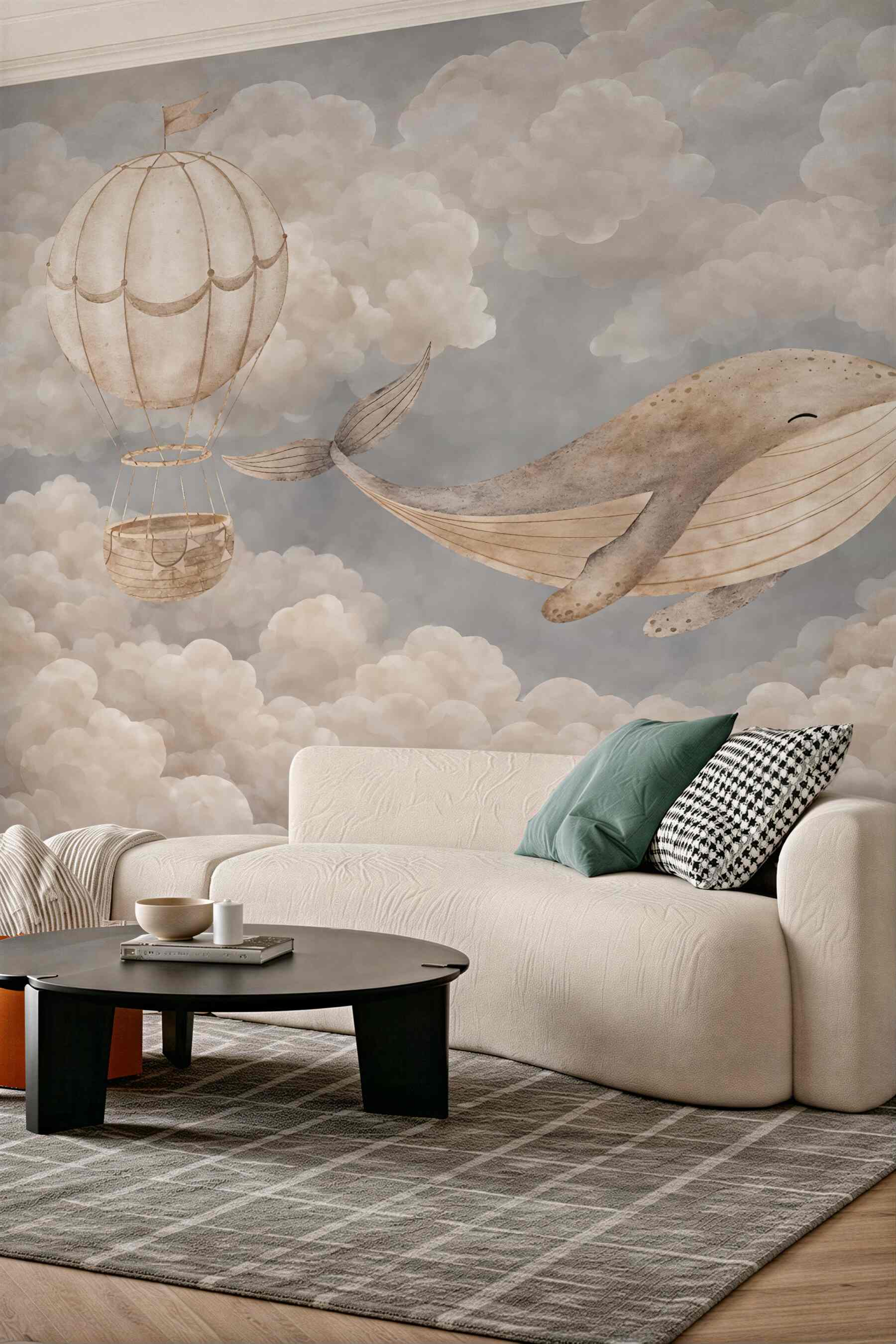 Fototapeta wieloryb w chmurach i balonach
