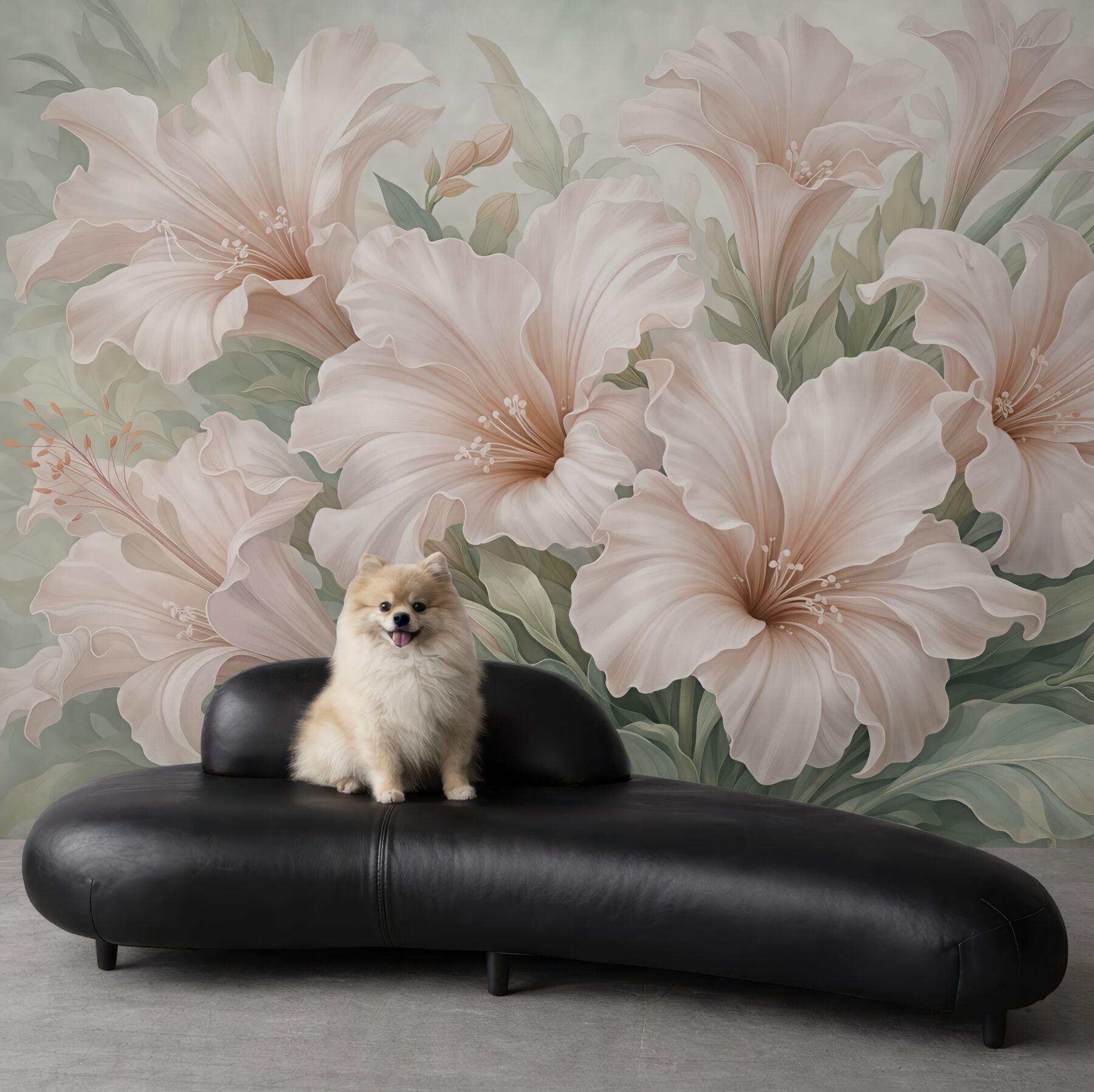 Fototapeta pudrowe lilie w mglistym ogrodzie