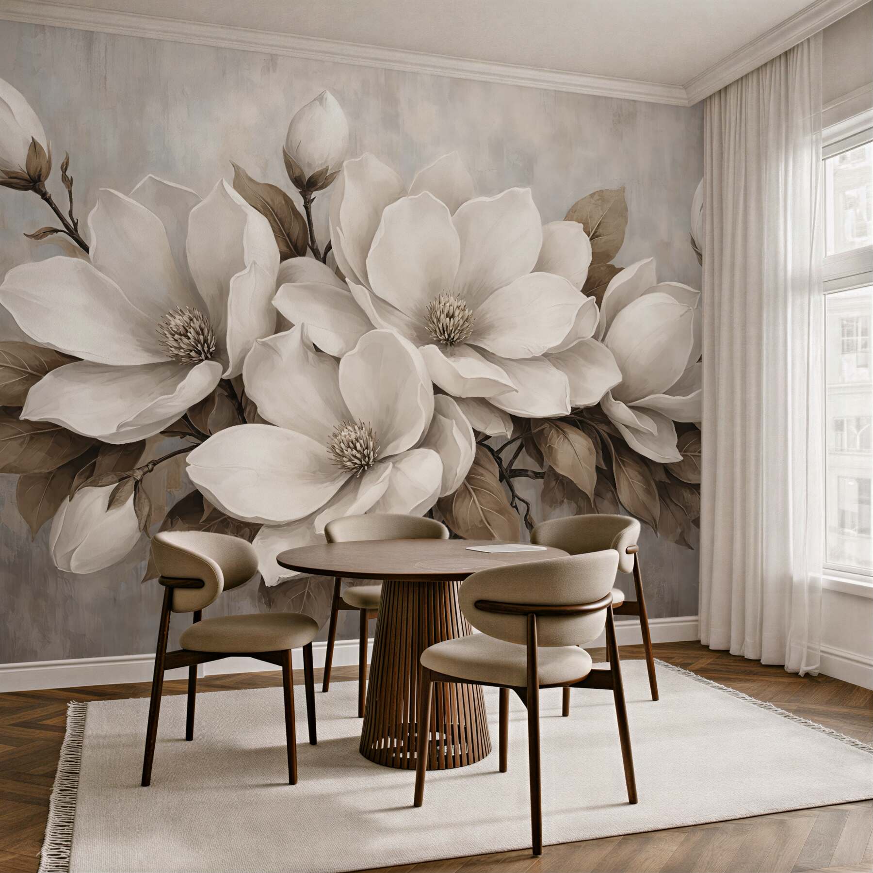 Fototapeta kremowe magnolie w stylu vintage