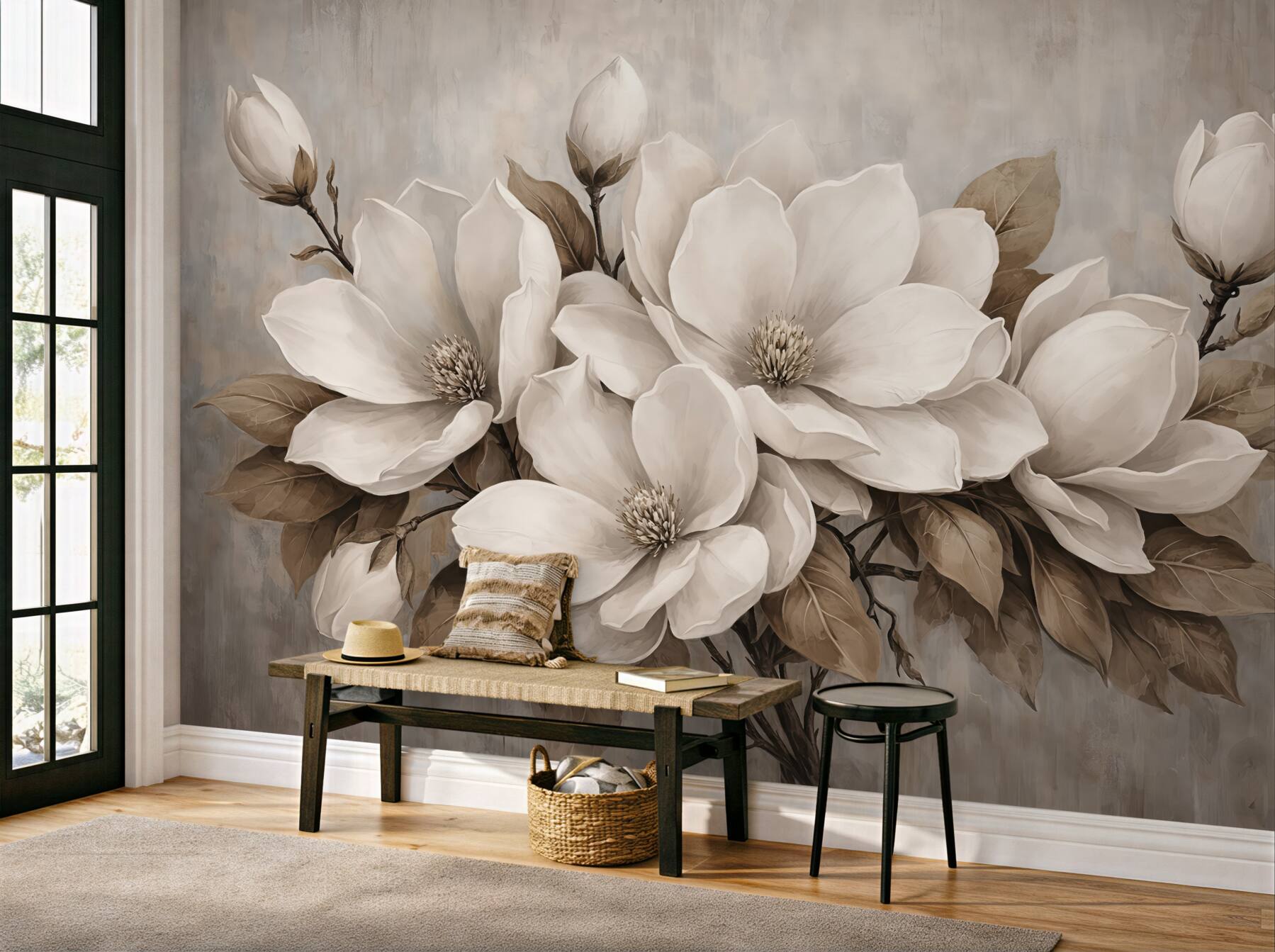 Fototapeta kremowe magnolie w stylu vintage