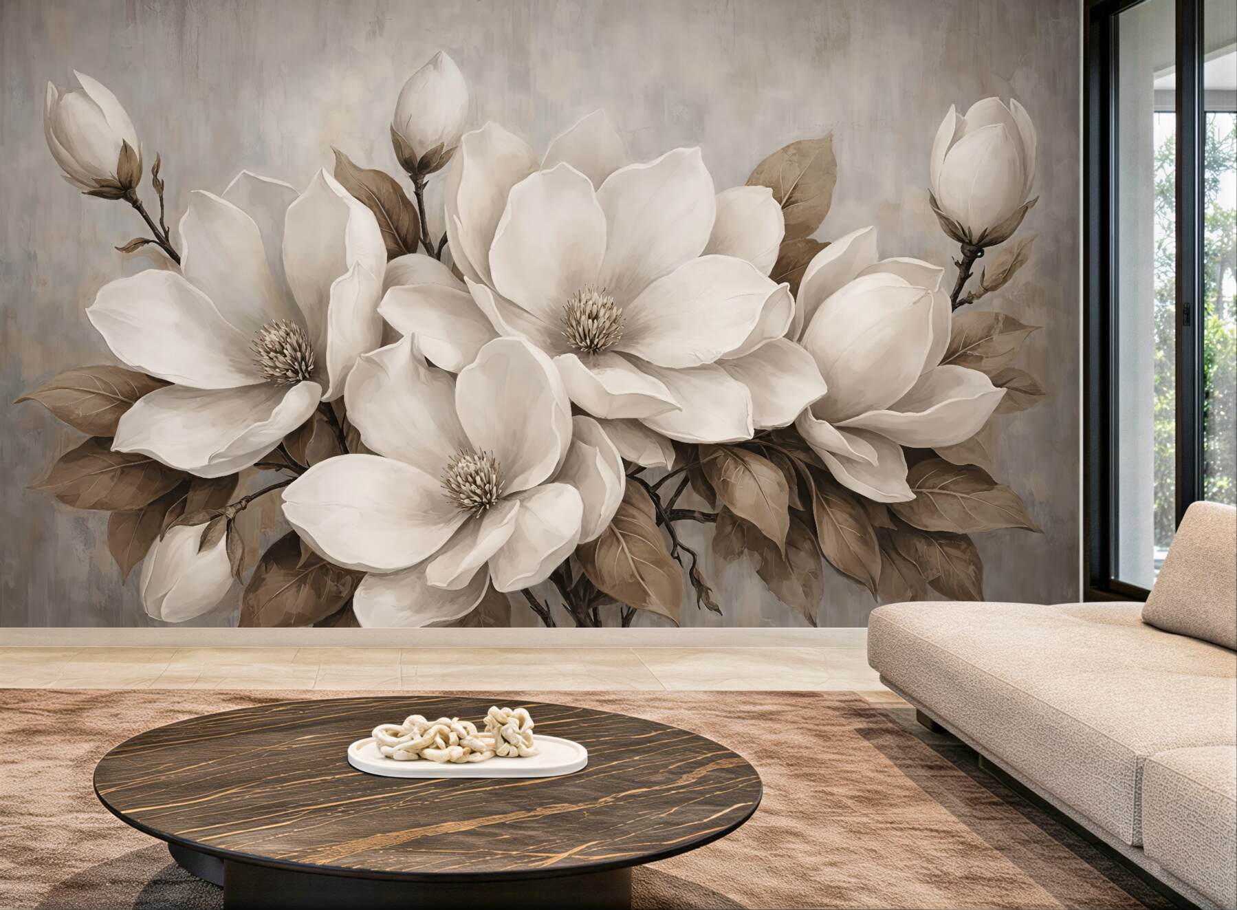 Fototapeta kremowe magnolie w stylu vintage