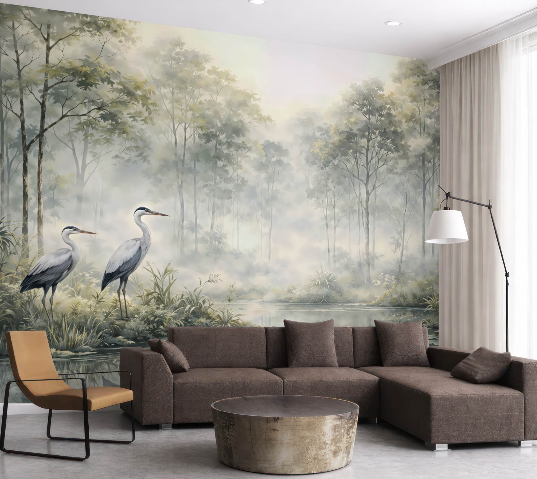 Fototapeta mglisty staw z czapalami