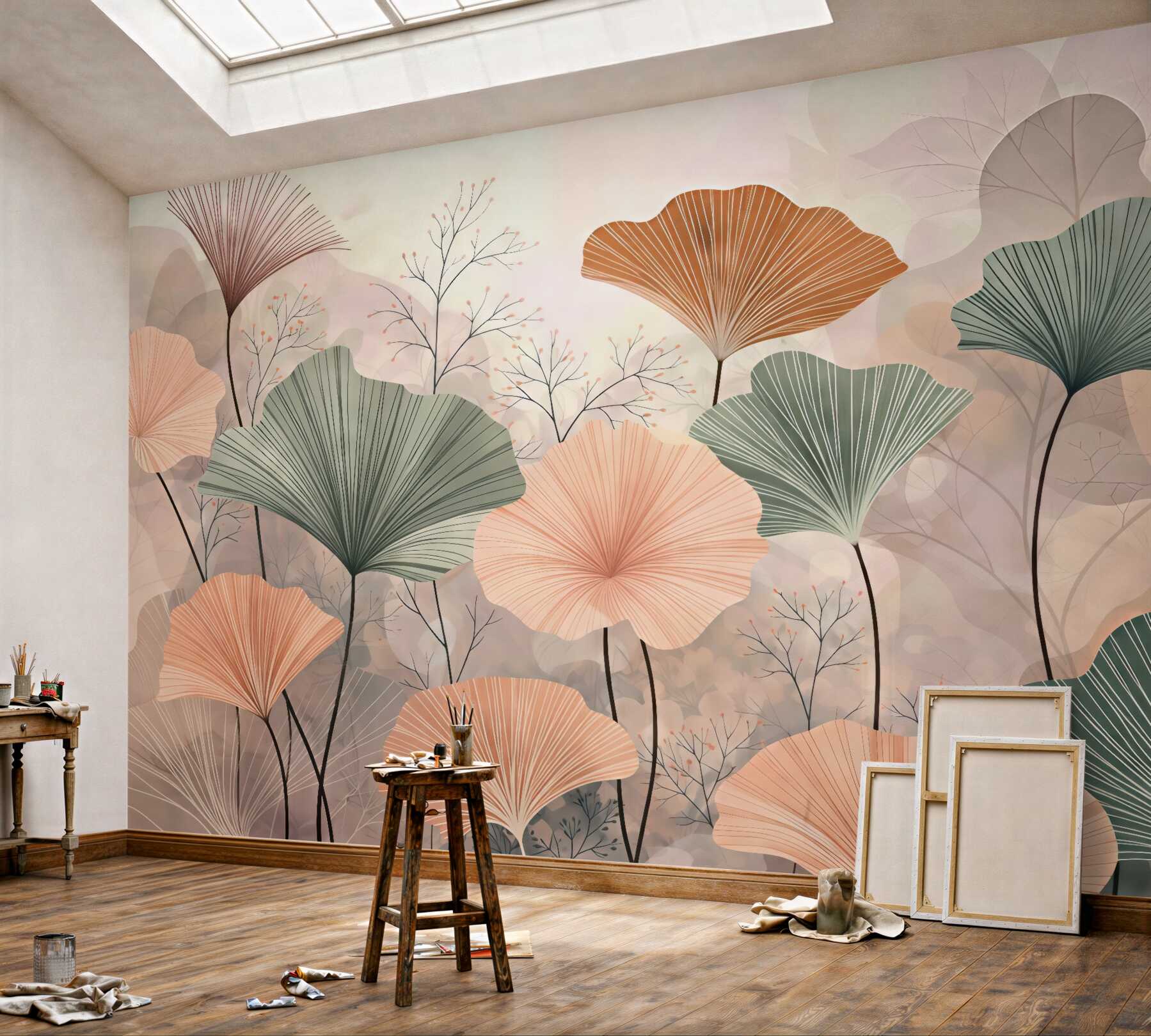 Fototapeta pastelowy ogród ginkgo