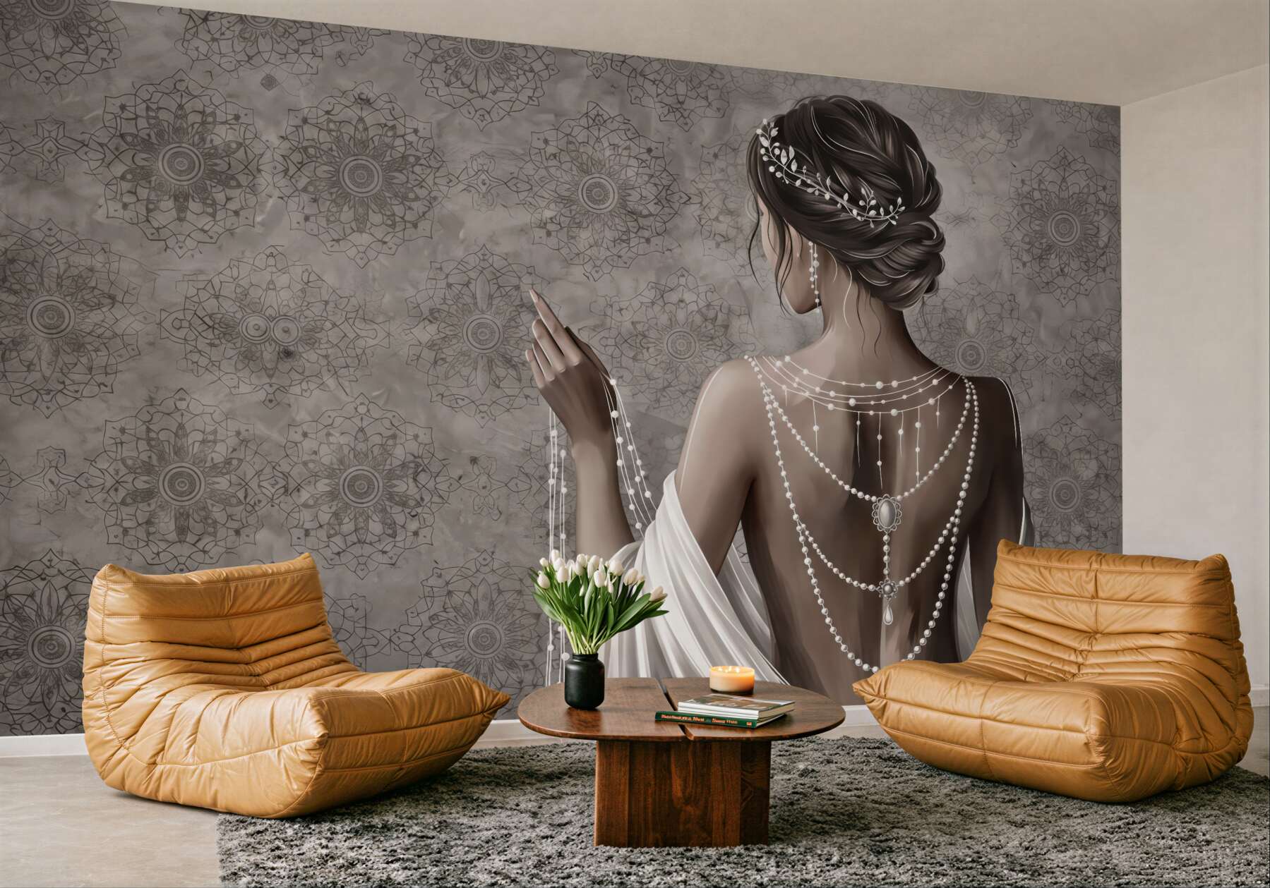 Fototapeta perłowa elegancja w mandalach