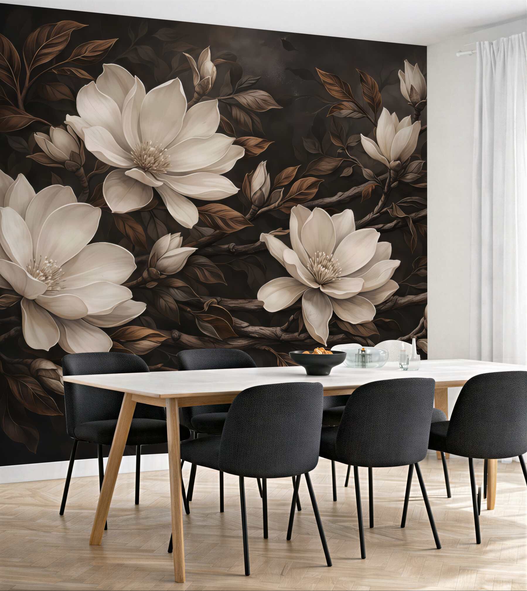 Fototapeta kremowe magnolie w mroku