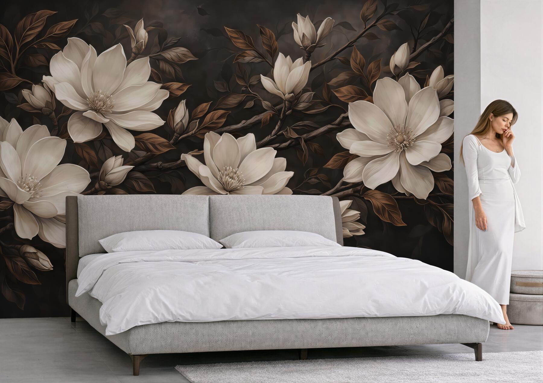 Fototapeta kremowe magnolie w mroku