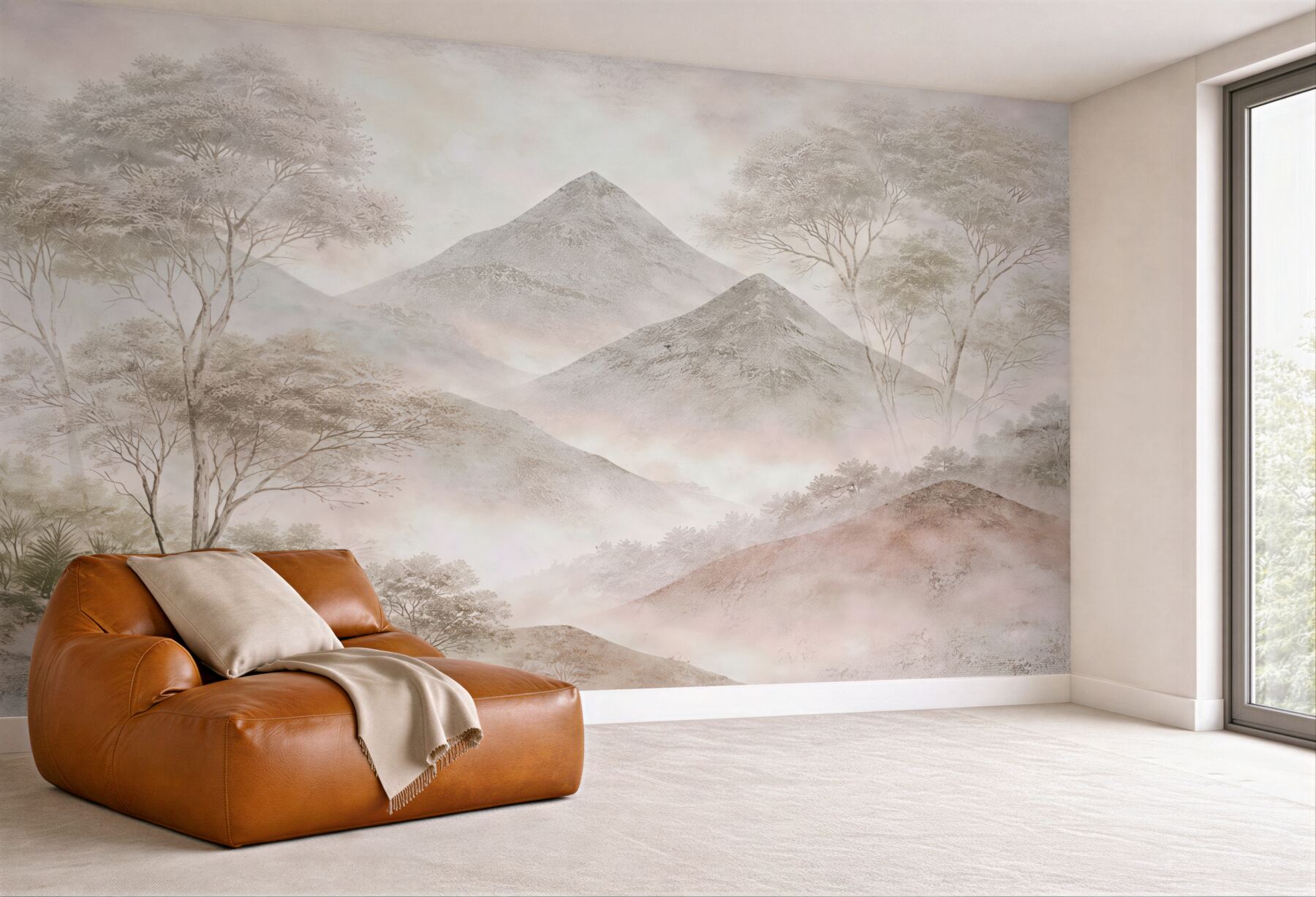 Fototapeta mglista kraina gór i drzew