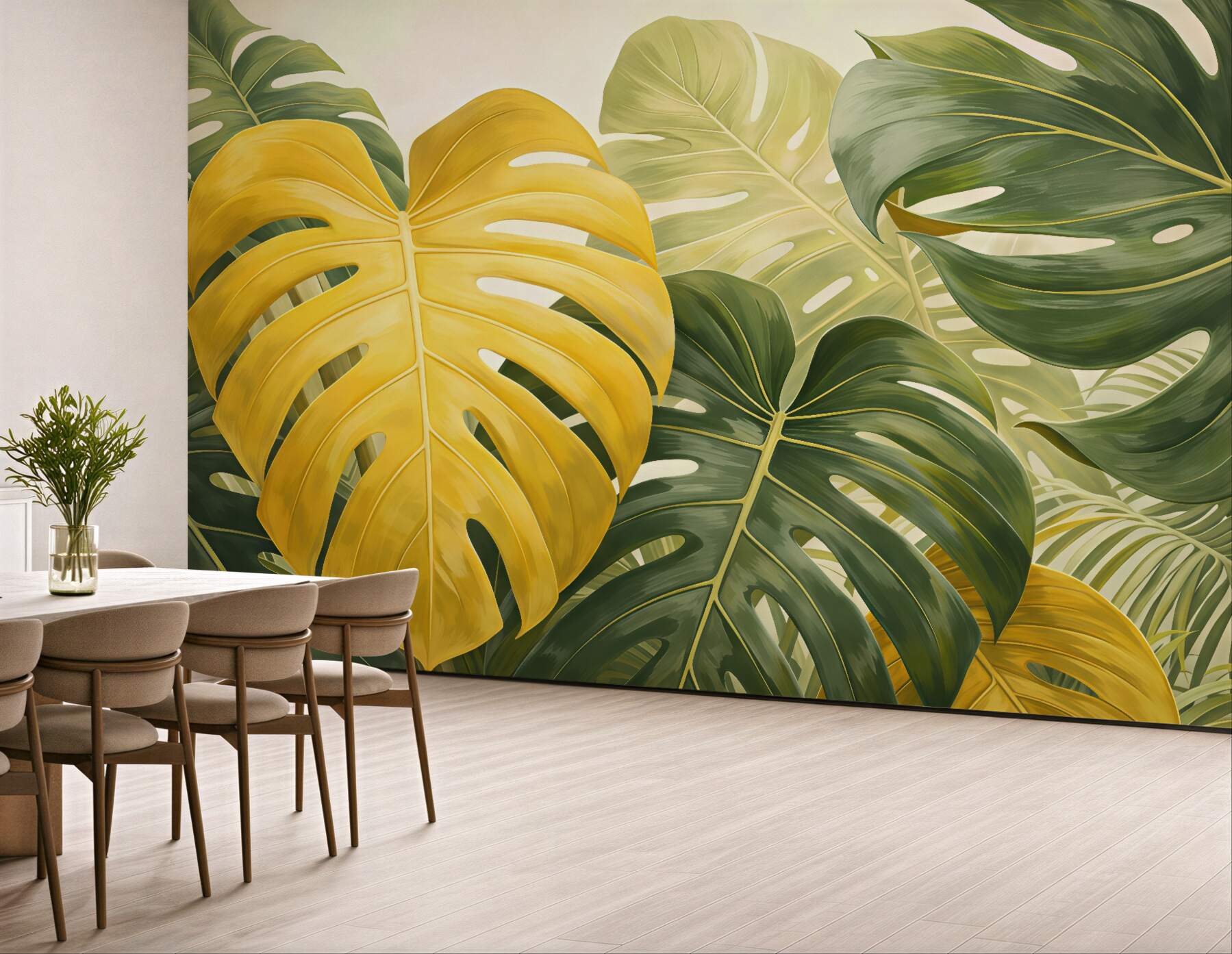 Fototapeta złota monstera w tropikalnej zieleni
