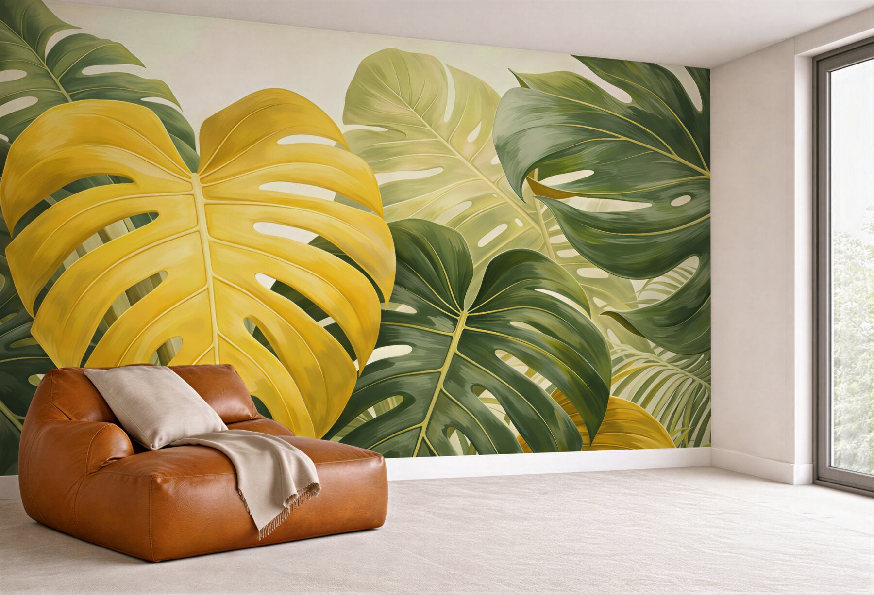 Fototapeta złota monstera w tropikalnej zieleni