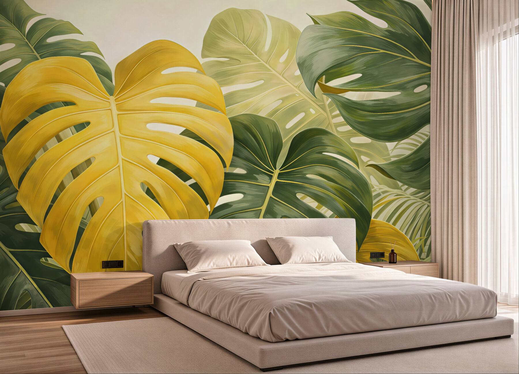 Fototapeta złota monstera w tropikalnej zieleni