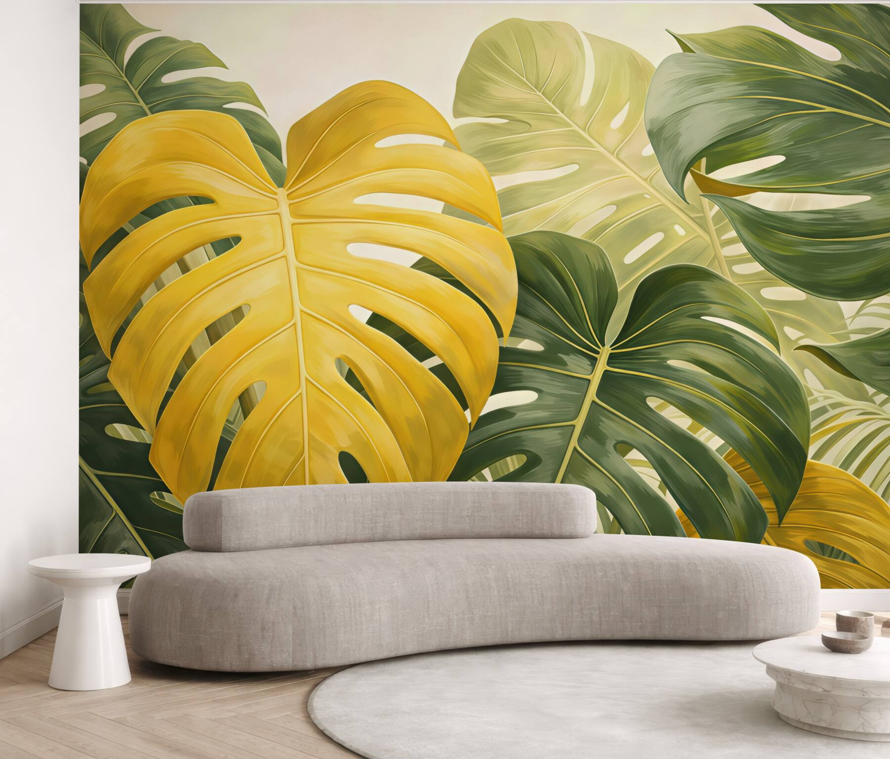 Fototapeta złota monstera w tropikalnej zieleni