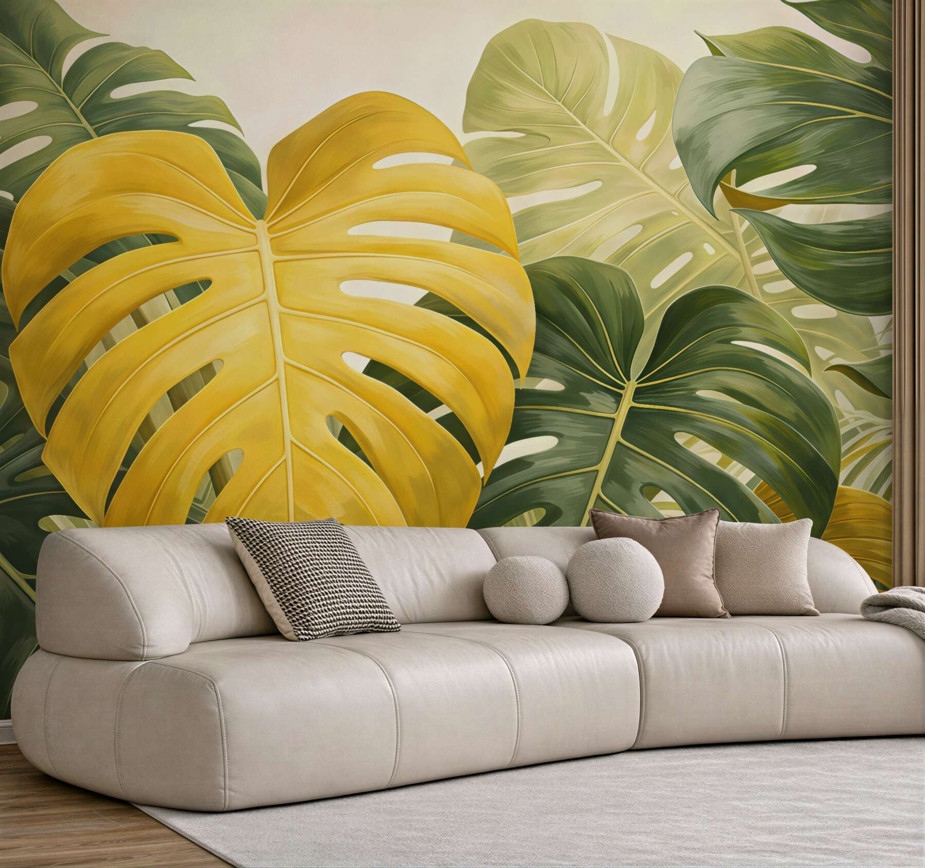 Fototapeta złota monstera w tropikalnej zieleni
