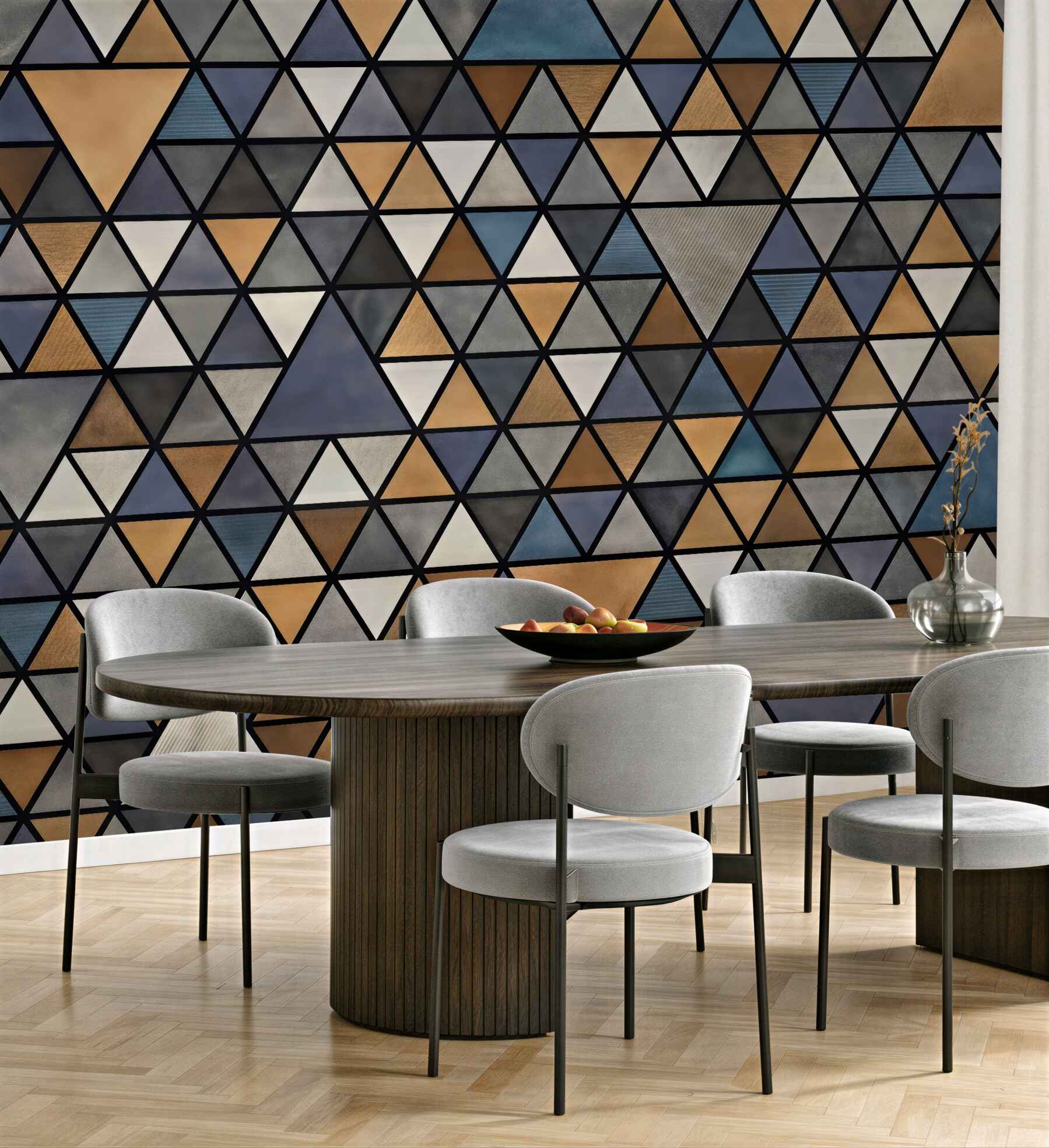 Fototapeta geometryczna mozaika trójkątów w złocie