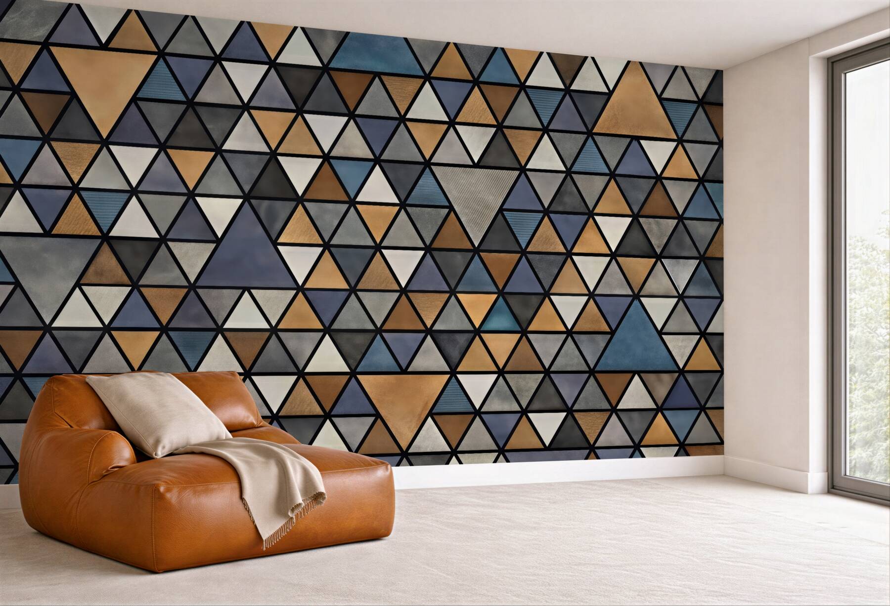 Fototapeta geometryczna mozaika trójkątów w złocie