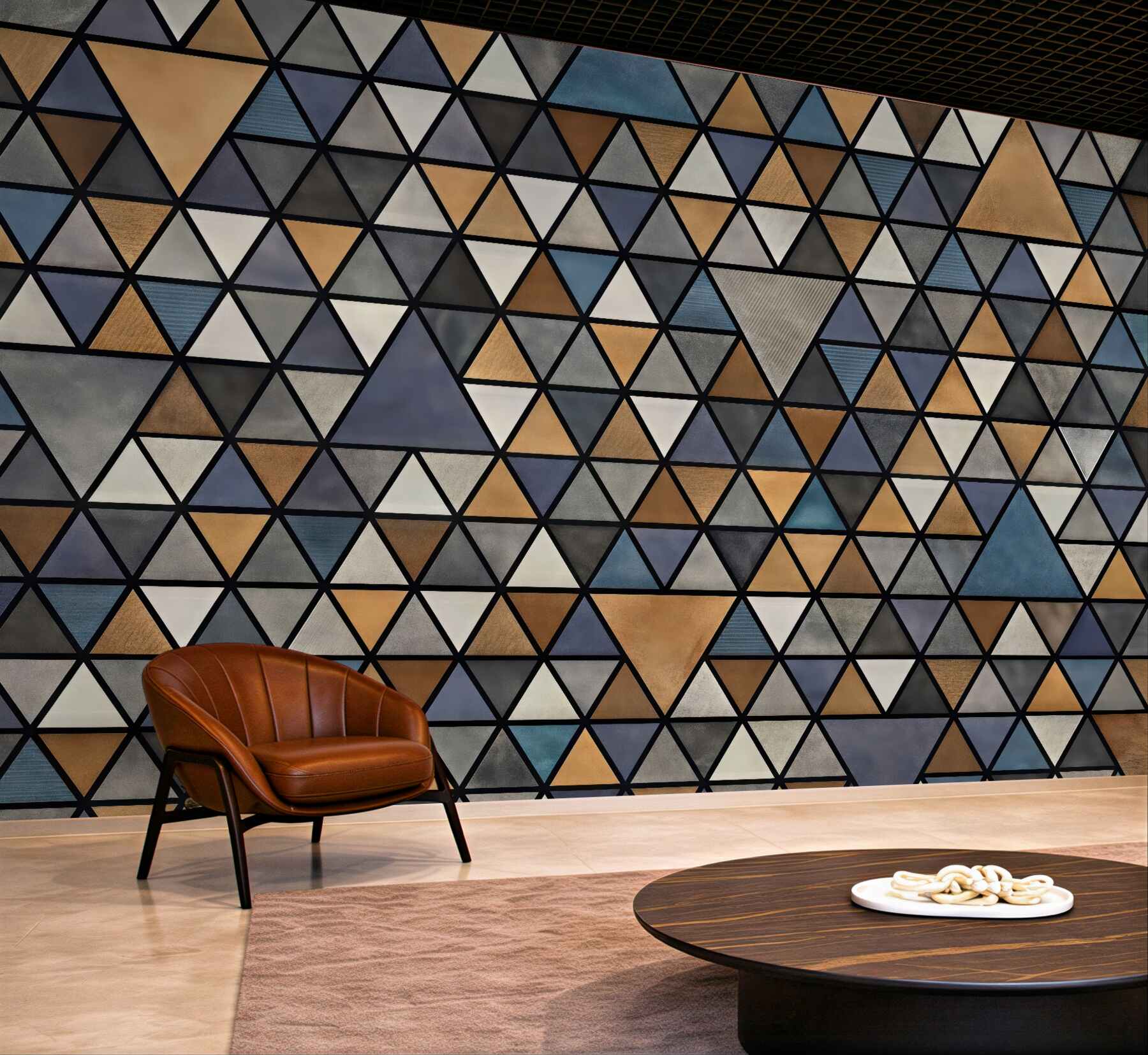 Fototapeta geometryczna mozaika trójkątów w złocie