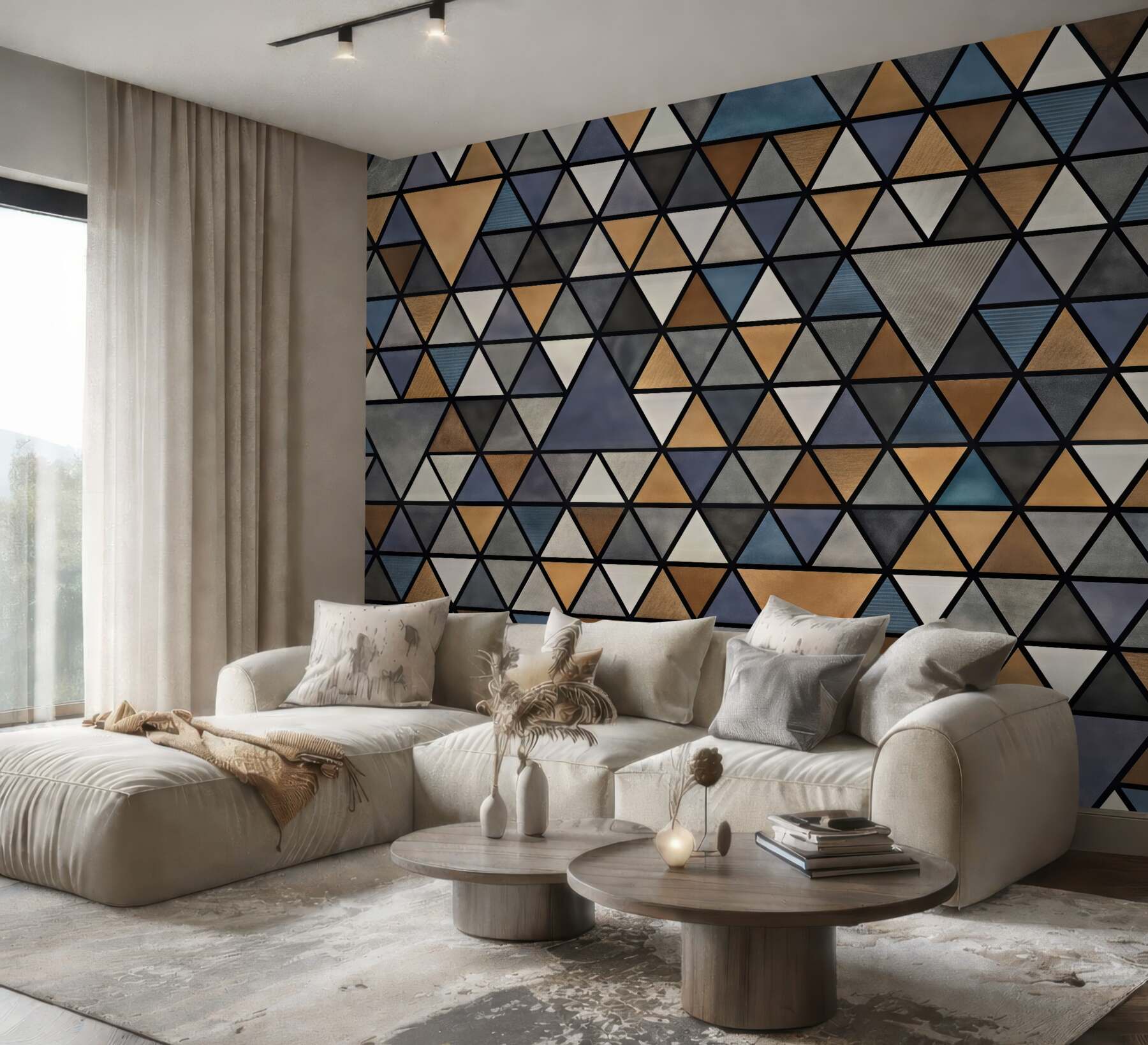 Fototapeta geometryczna mozaika trójkątów w złocie