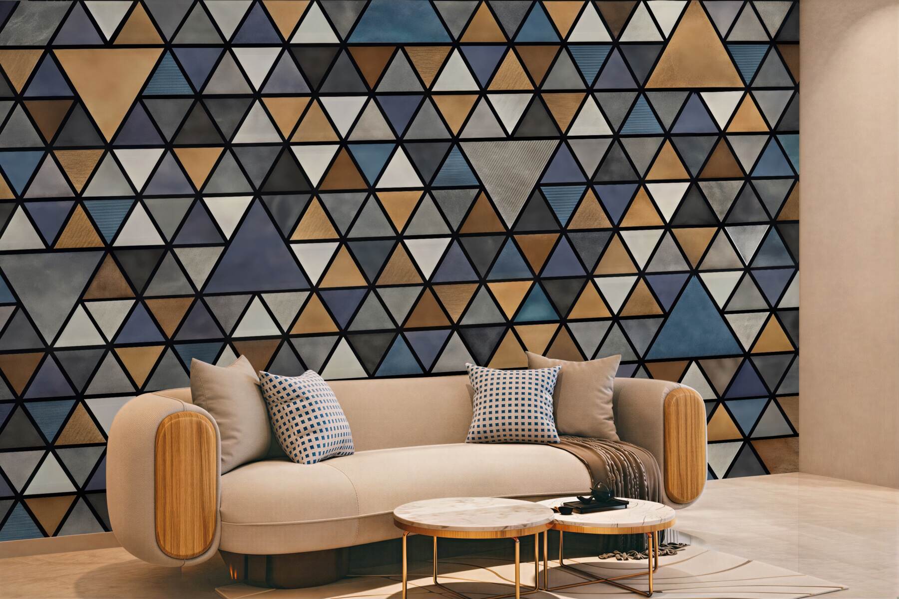 Fototapeta geometryczna mozaika trójkątów w złocie