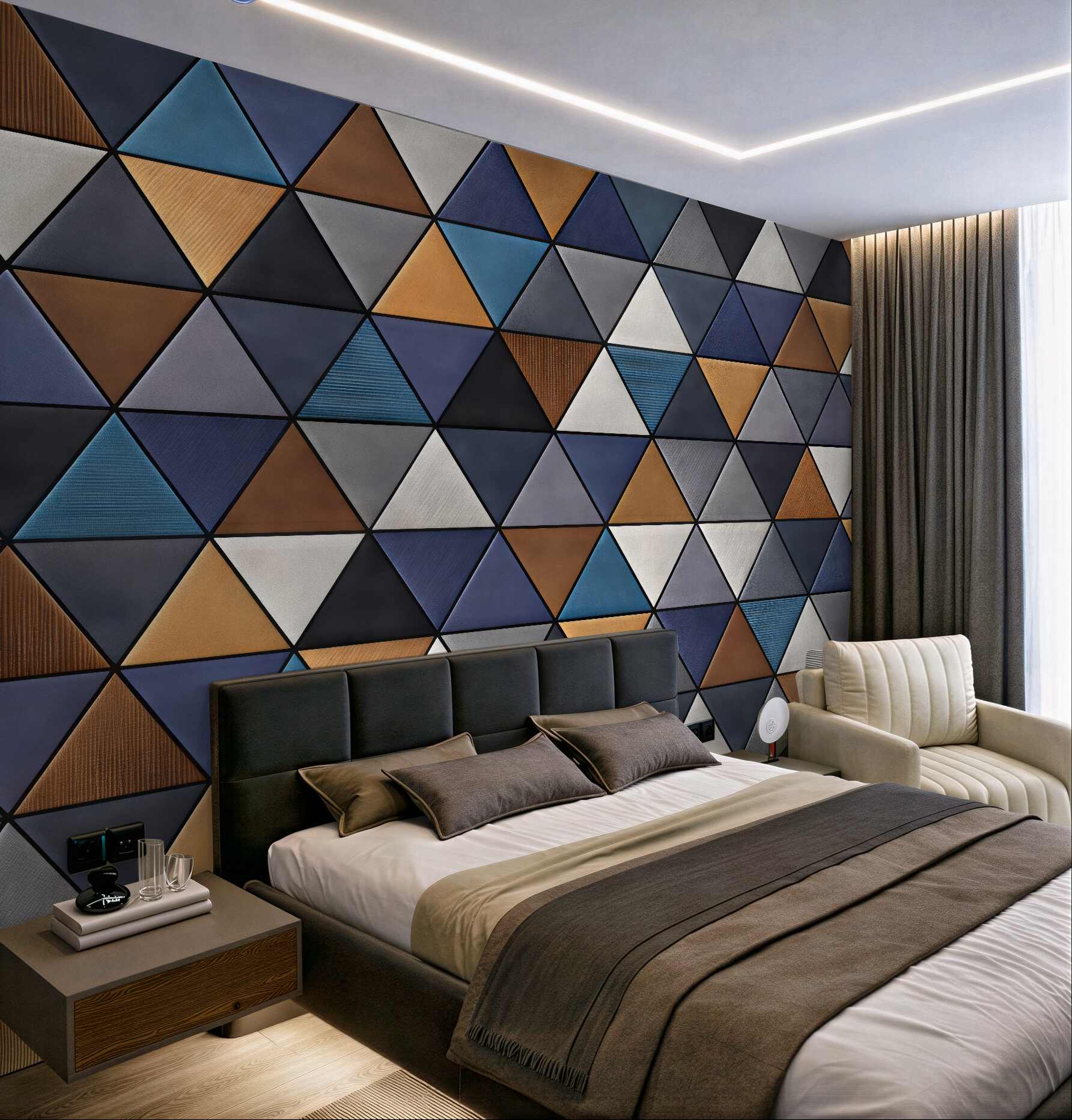 Fototapeta geometryczna mozaika trójkątów granat i złoto