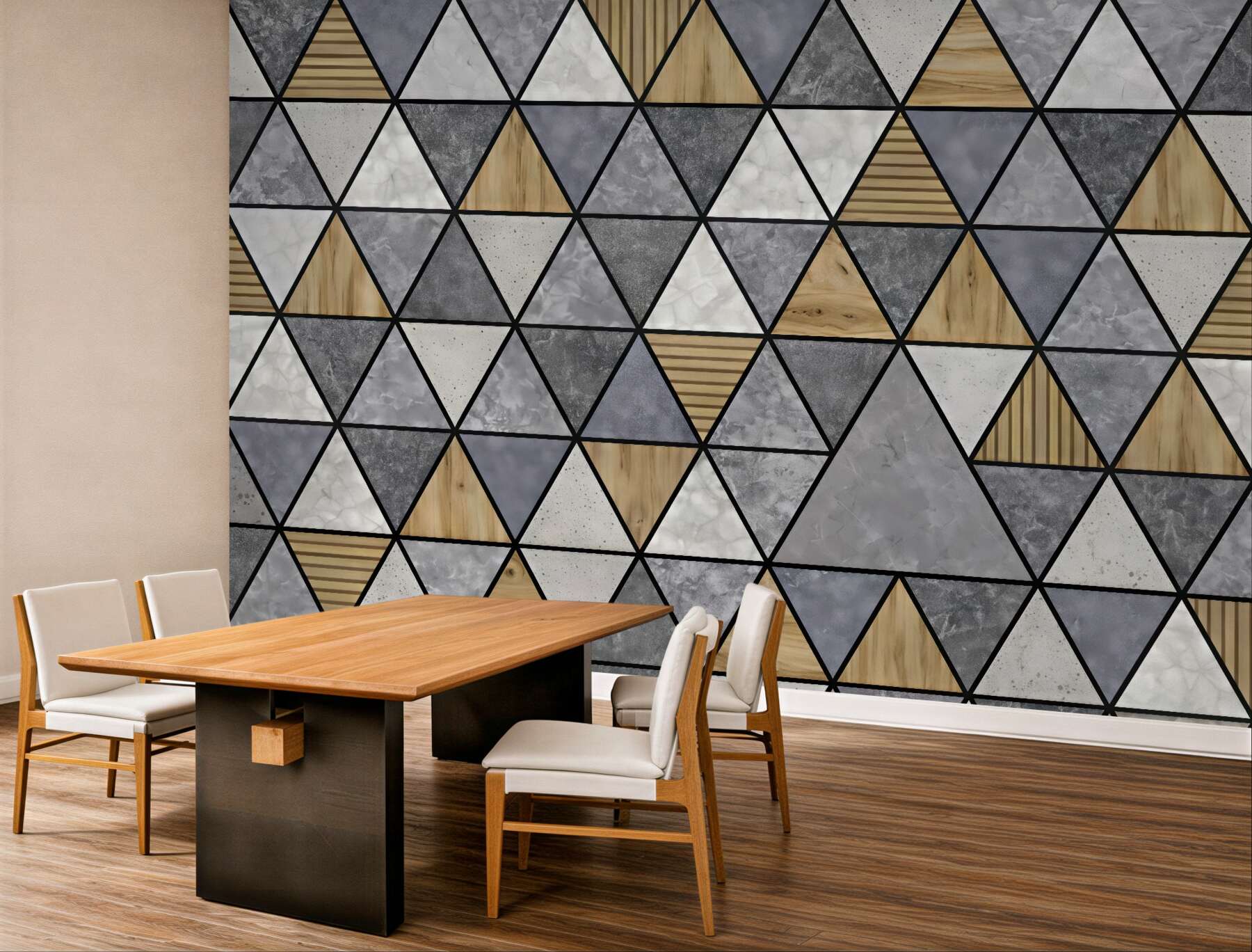 Fototapeta geometryczna mozaika drewna i marmuru
