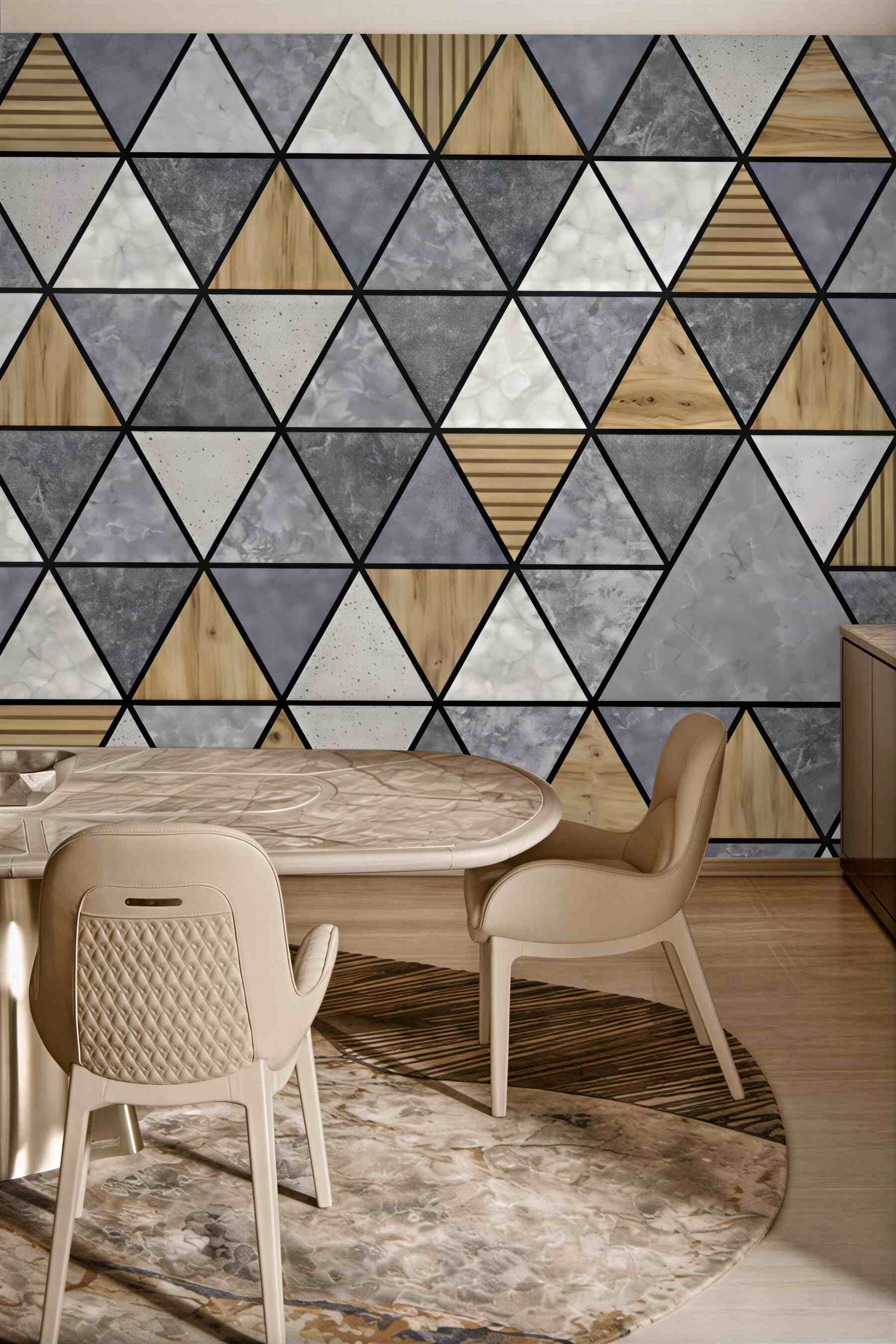 Fototapeta geometryczna mozaika drewna i marmuru