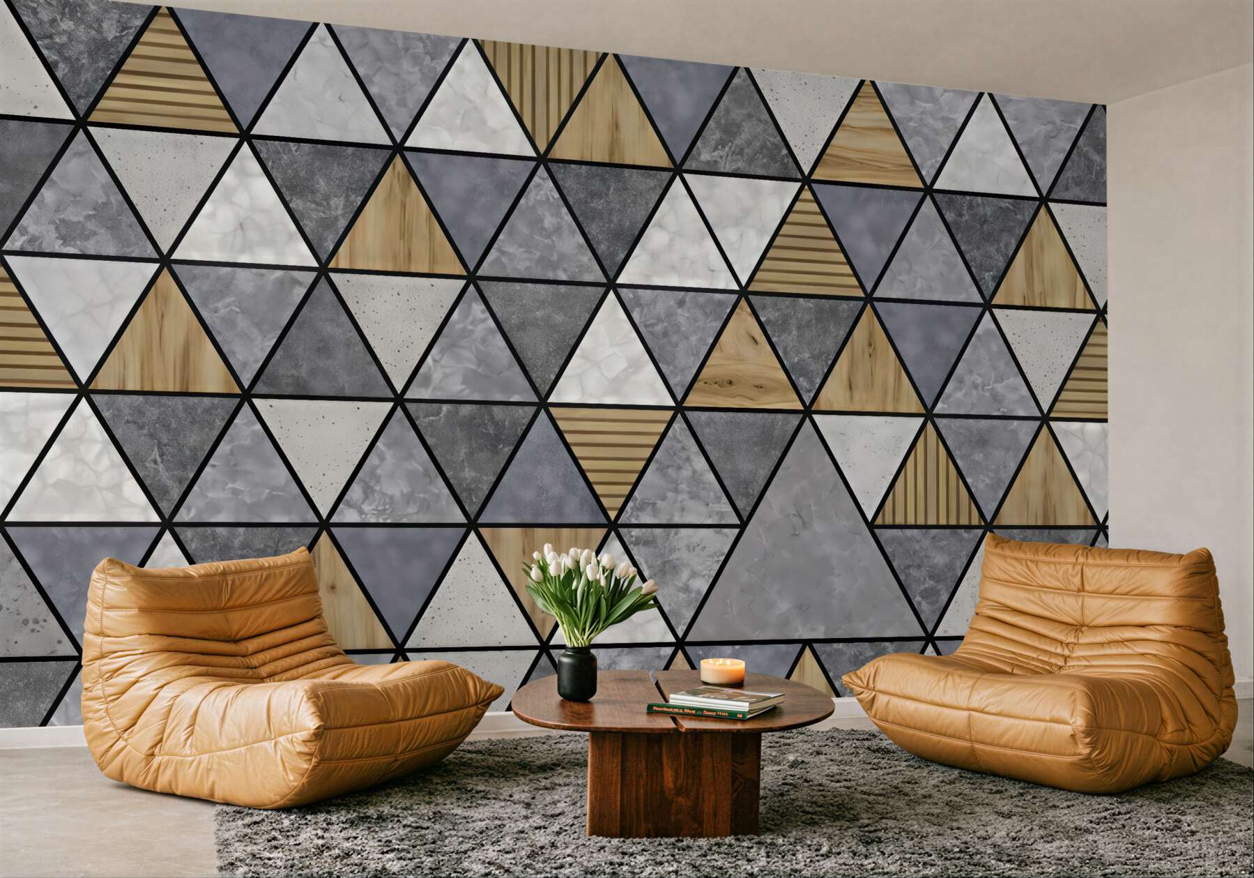Fototapeta geometryczna mozaika drewna i marmuru