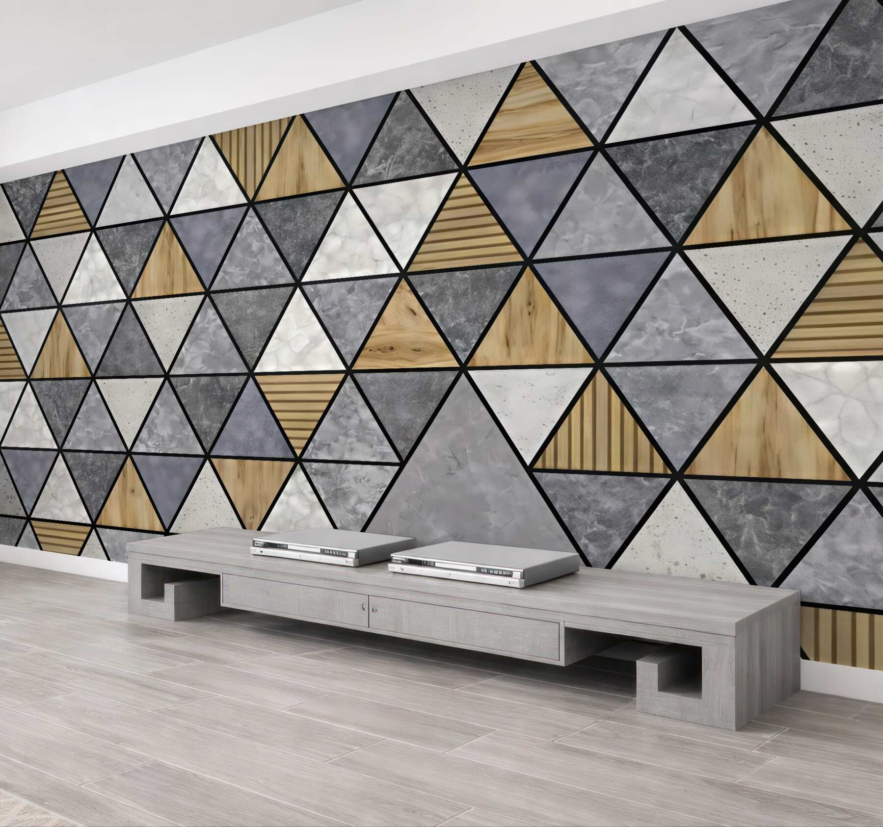 Fototapeta geometryczna mozaika drewna i marmuru