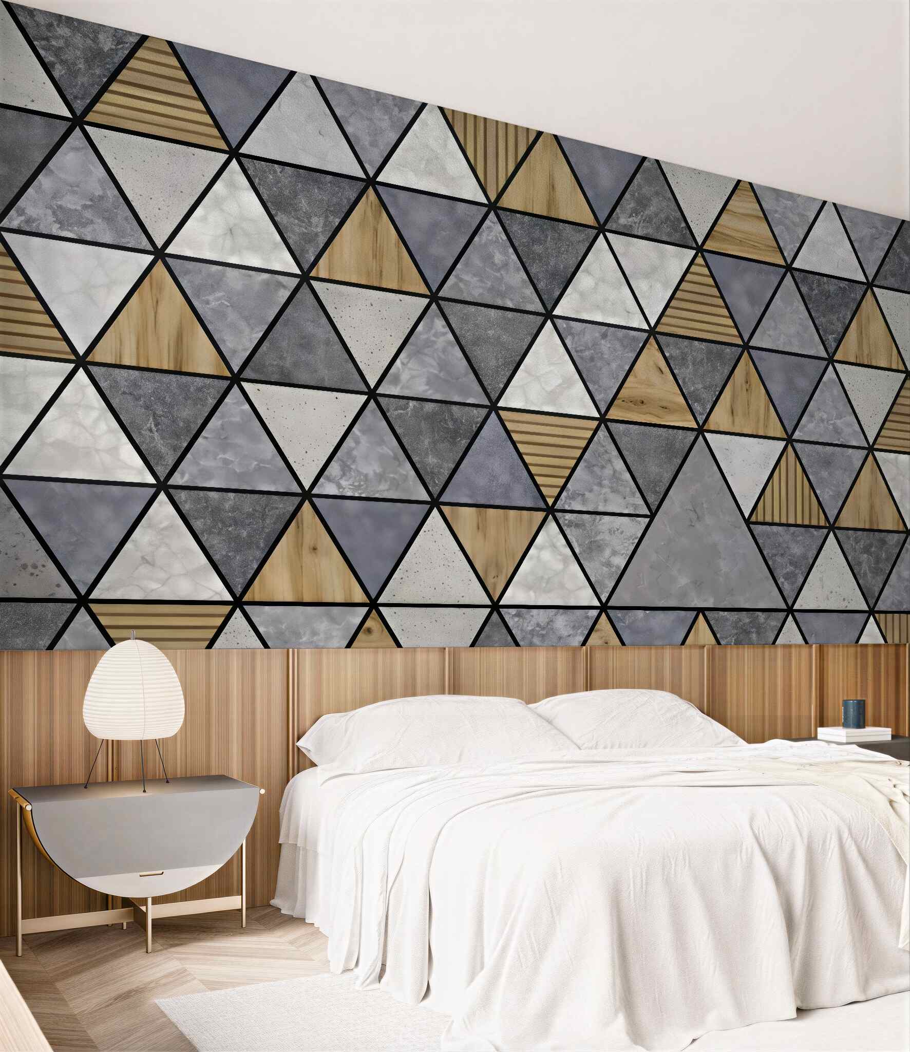 Fototapeta geometryczna mozaika drewna i marmuru