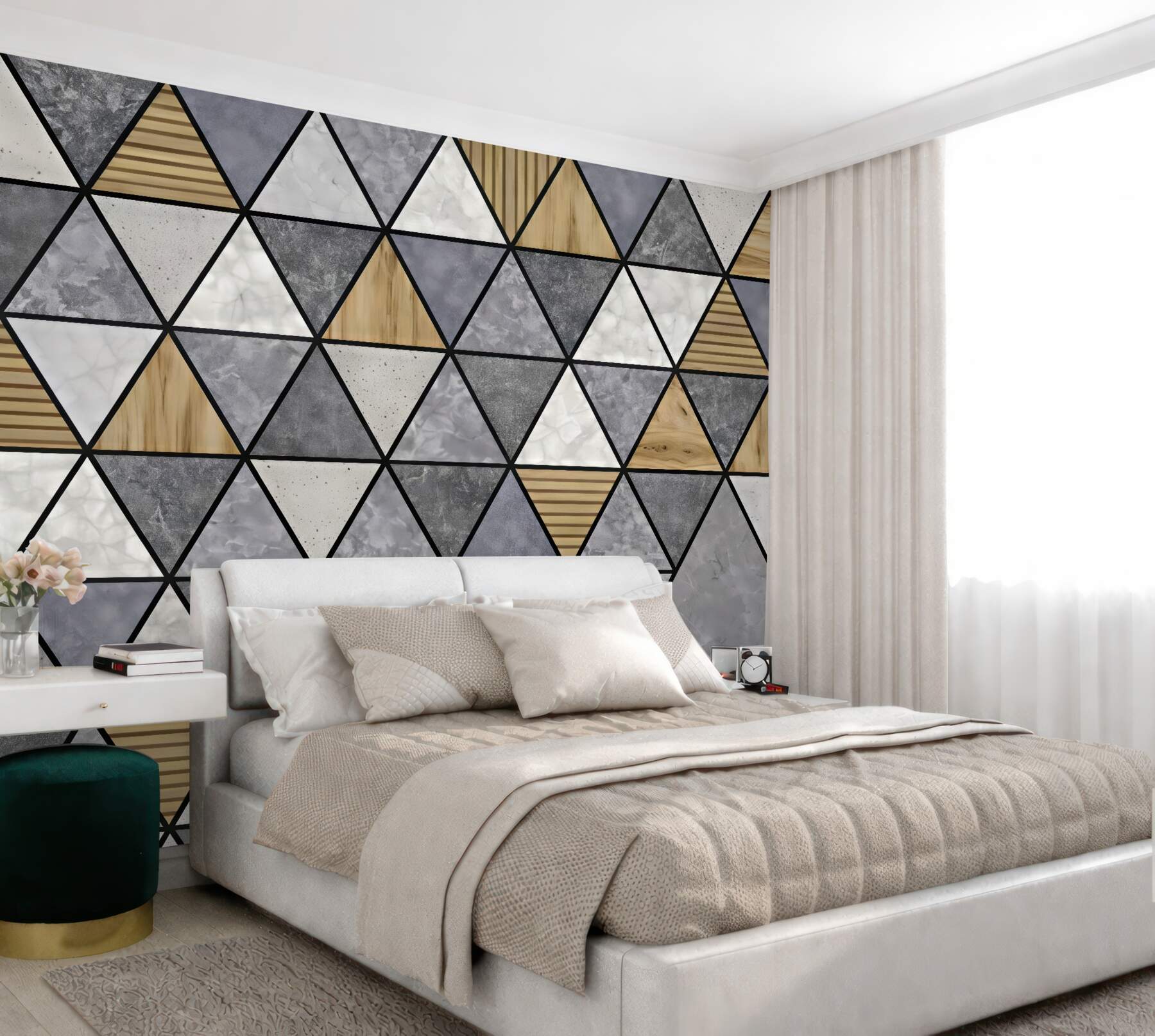 Fototapeta geometryczna mozaika drewna i marmuru
