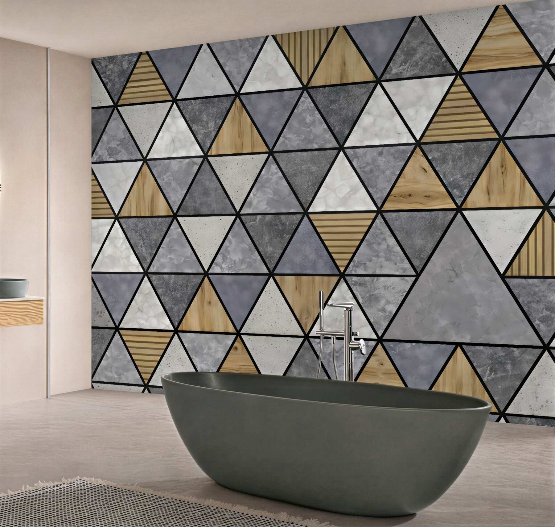 Fototapeta geometryczna mozaika drewna i marmuru