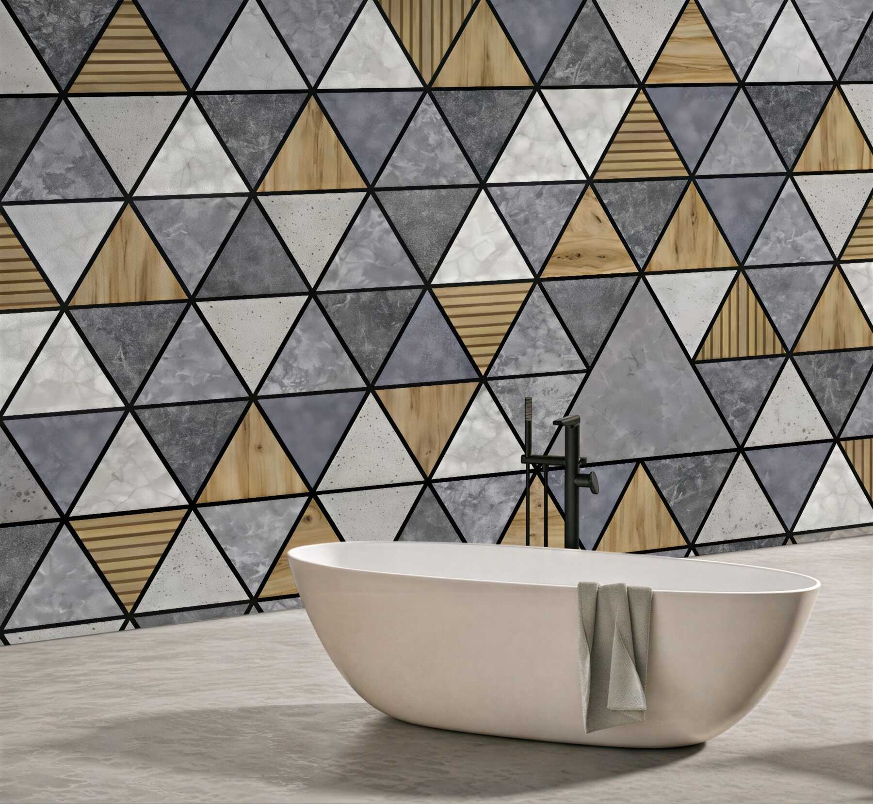 Fototapeta geometryczna mozaika drewna i marmuru