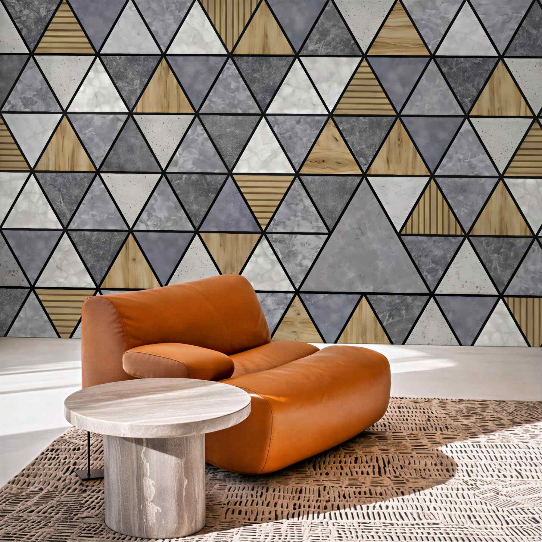 Fototapeta geometryczna mozaika drewna i marmuru