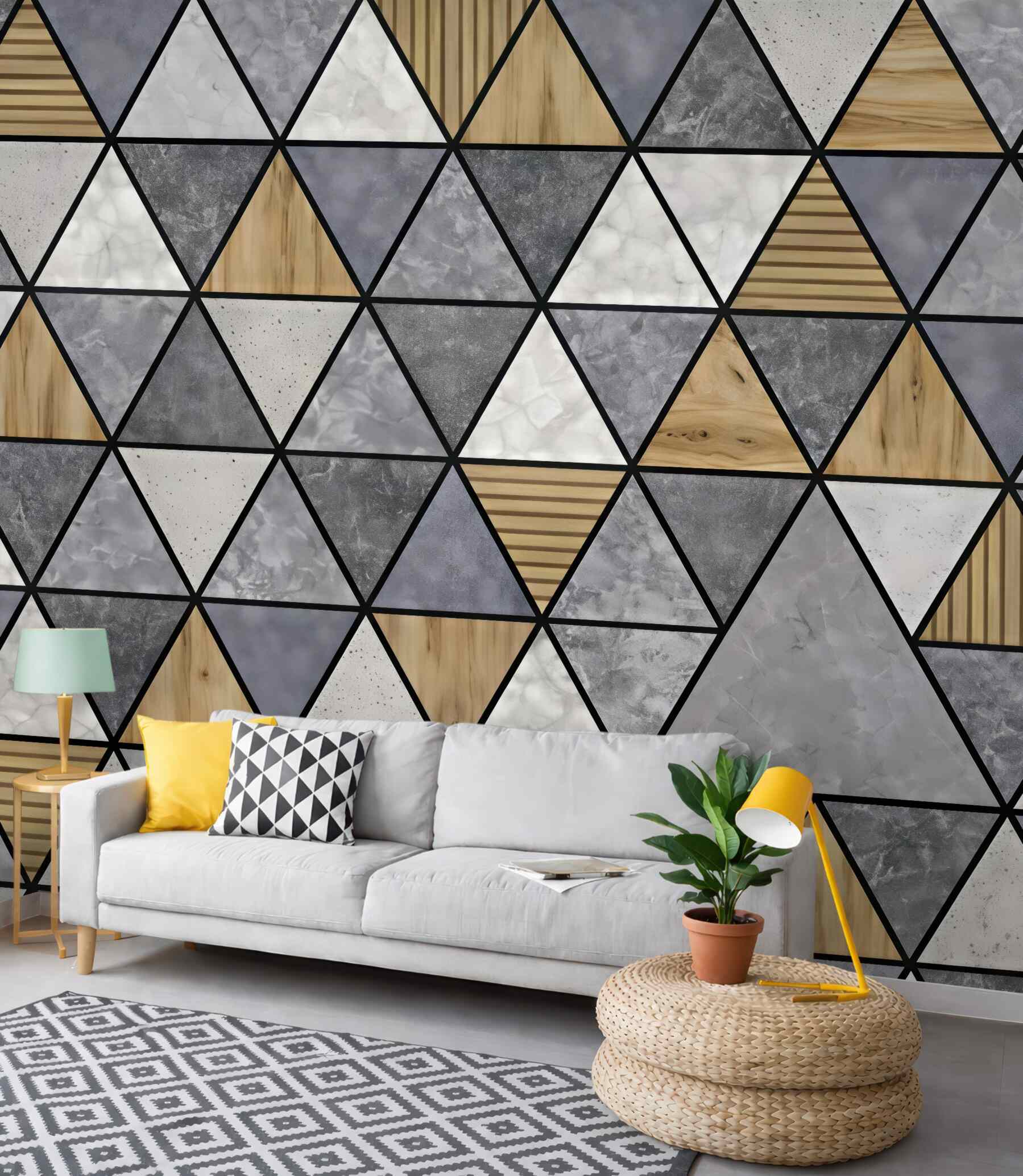 Fototapeta geometryczna mozaika drewna i marmuru