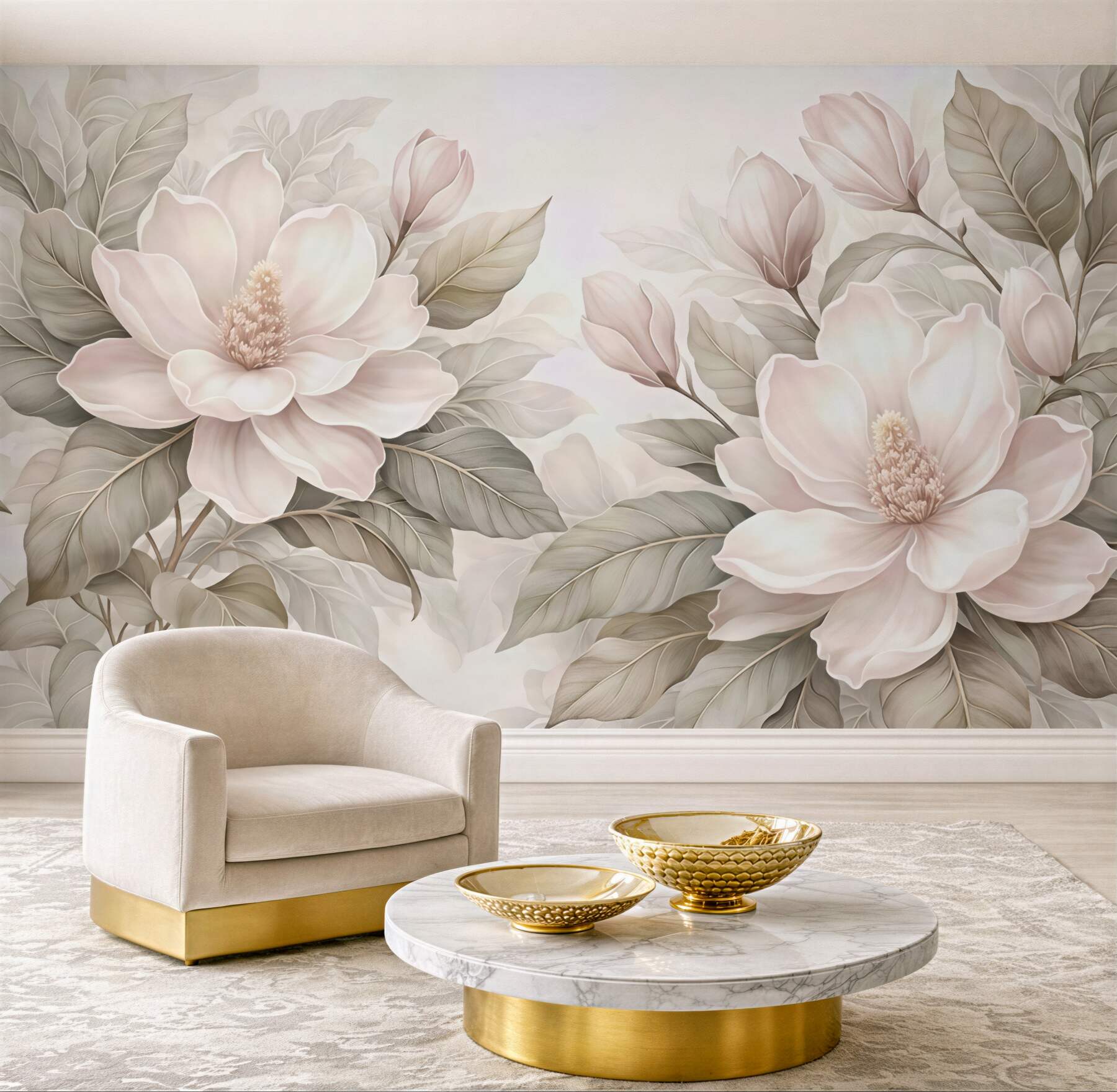 Fototapeta pudrowe magnolie w beżu