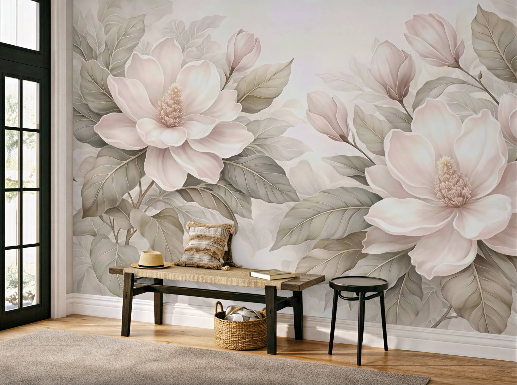 Fototapeta pudrowe magnolie w beżu