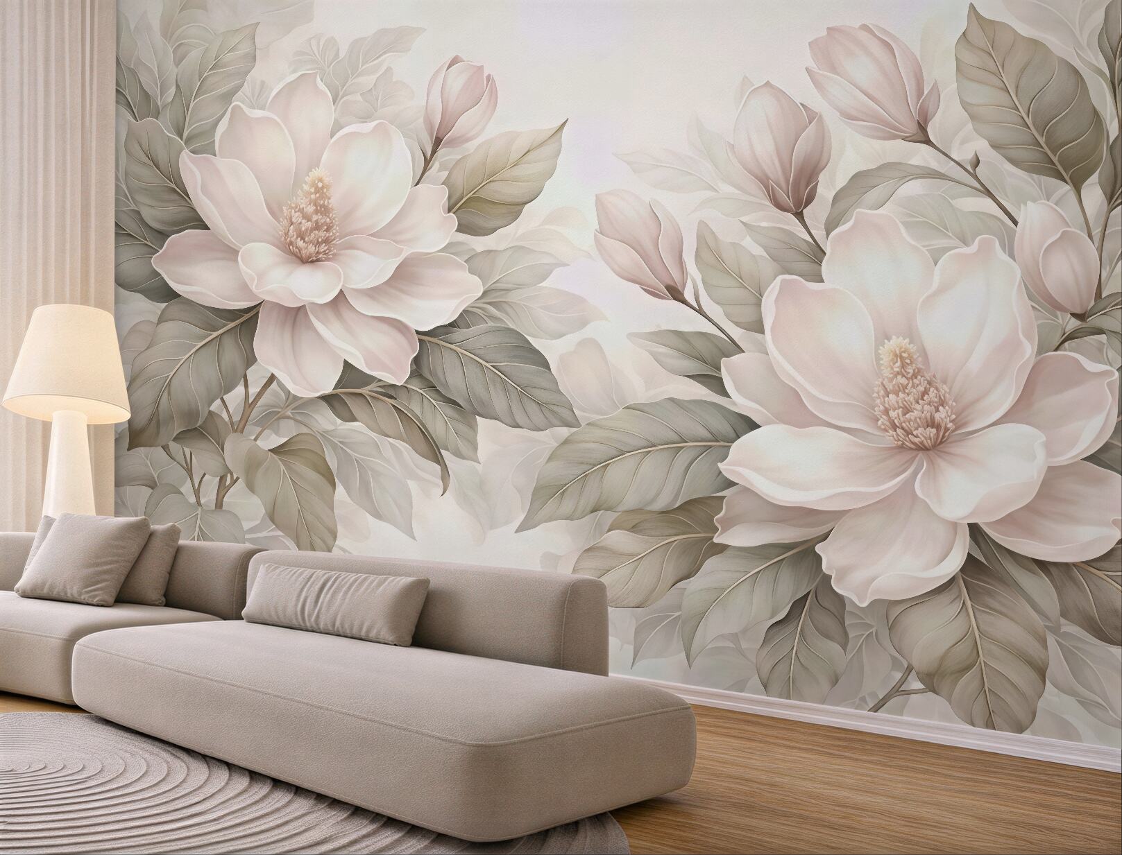 Fototapeta pudrowe magnolie w beżu