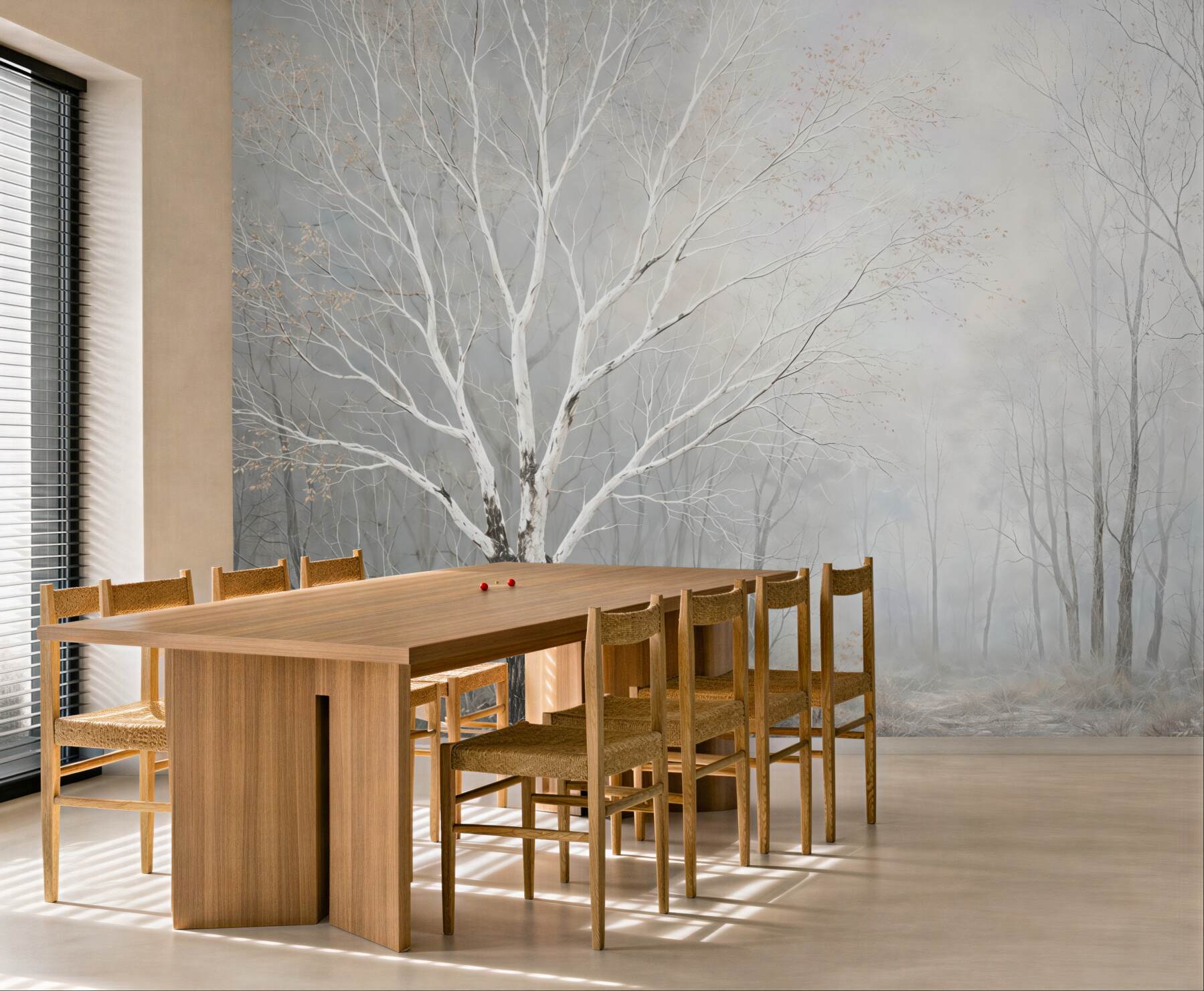 Fototapeta mglisty las białych brzóz