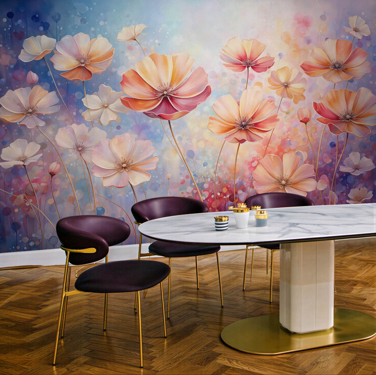 Fototapeta pastelowa łąka kwiatów