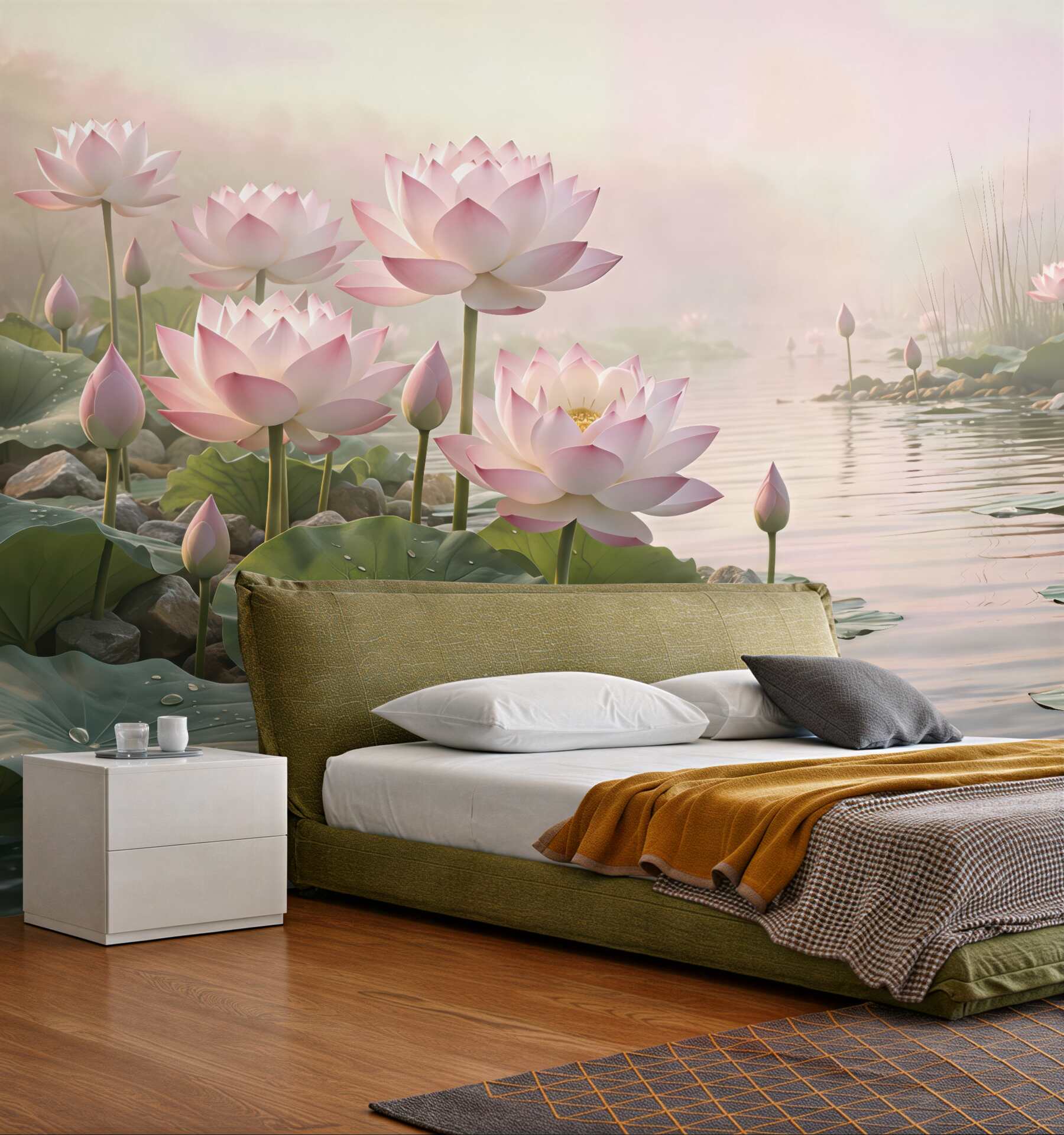 Fototapeta różowe lotosy o poranku