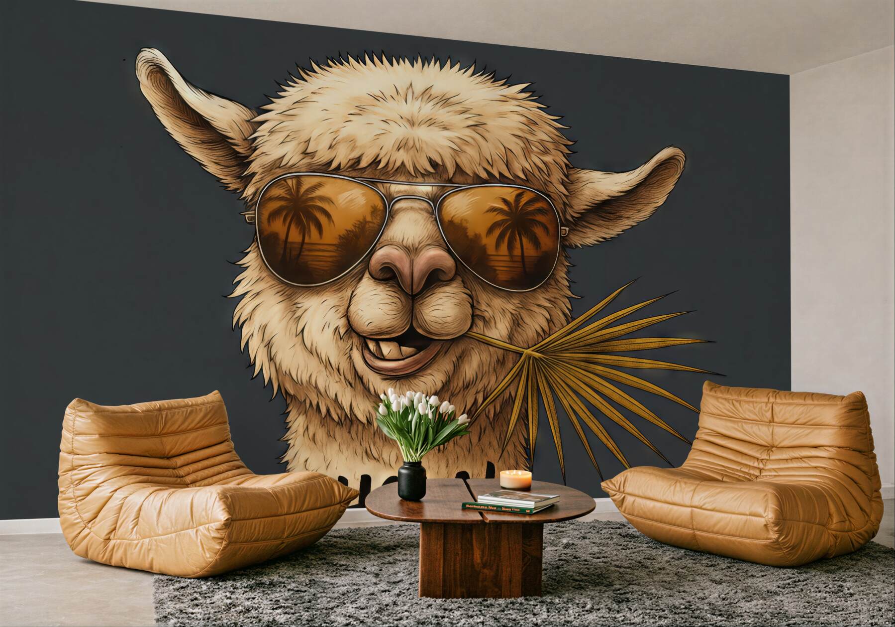 Fototapeta llama hola w tropikalnym stylu