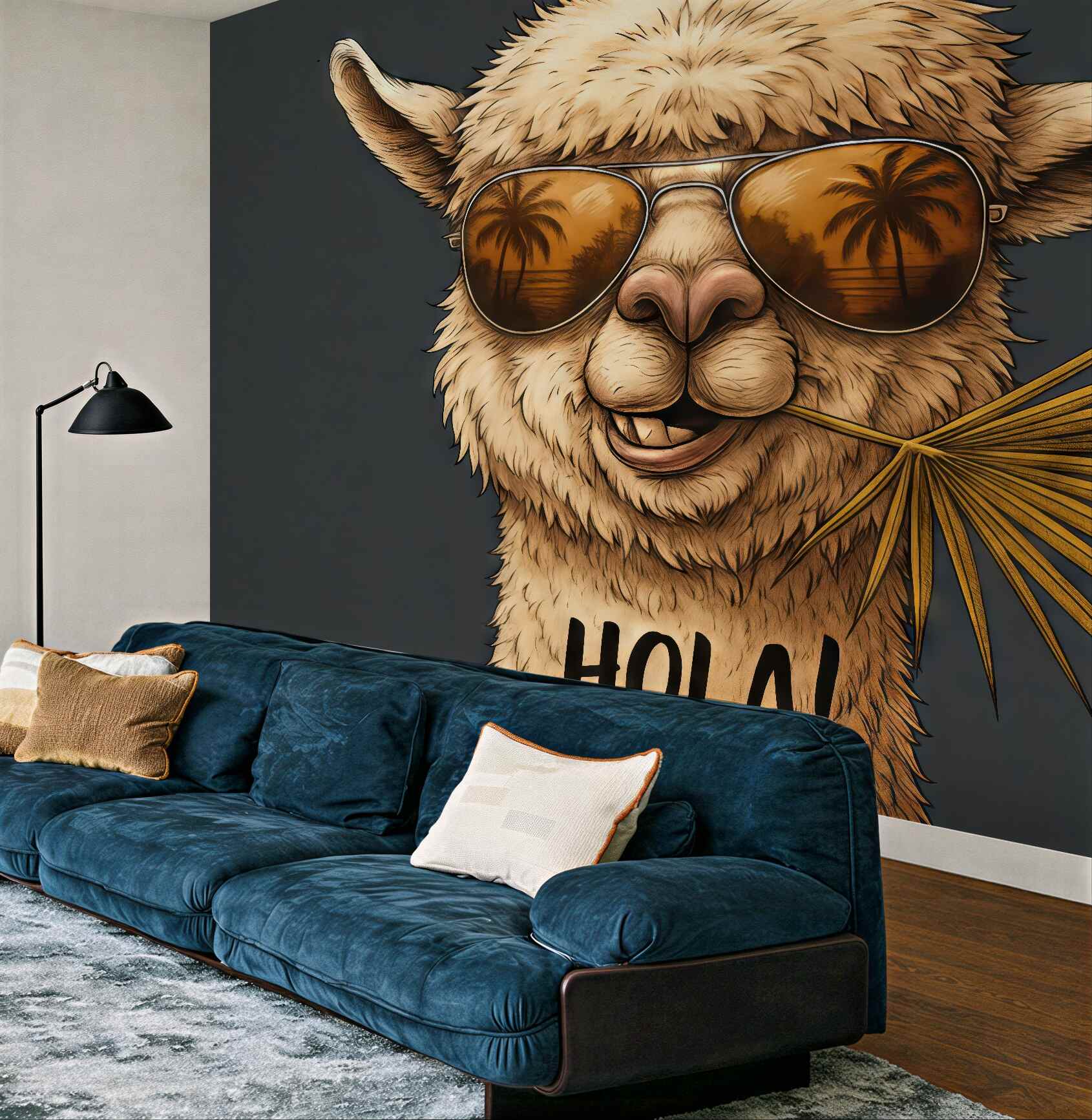 Fototapeta llama hola w tropikalnym stylu