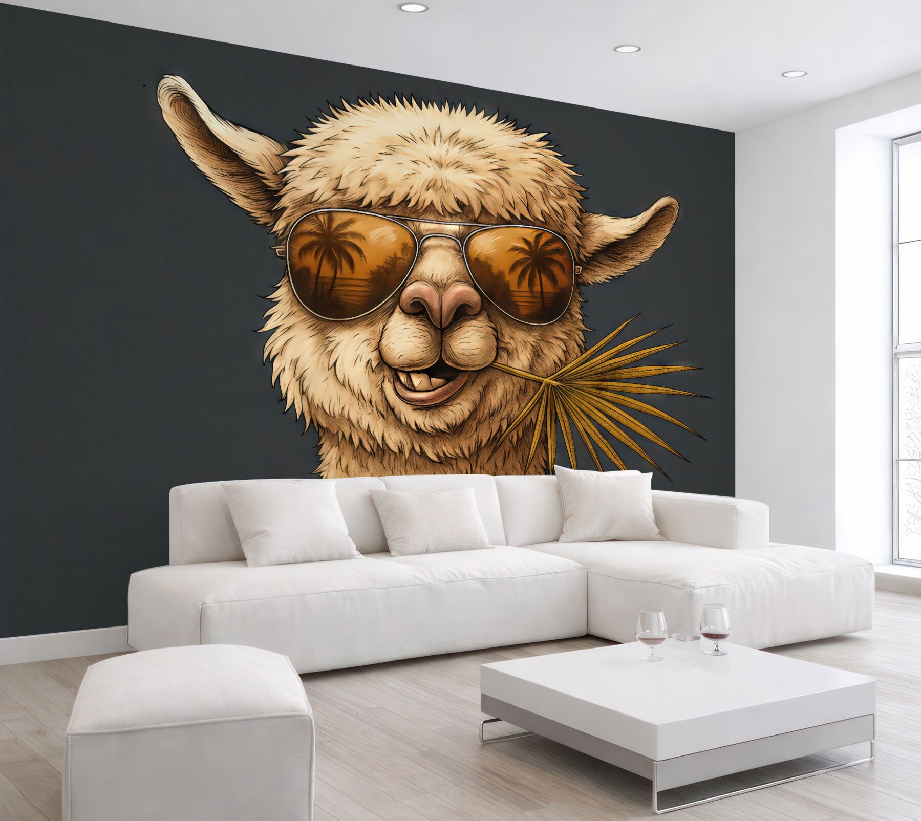 Fototapeta llama hola w tropikalnym stylu