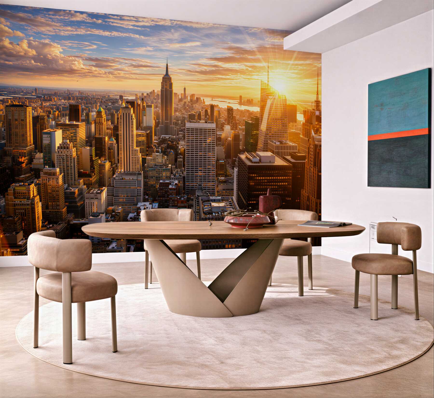 Fototapeta Manhattan o zachodzie słońca złota panorama miasta do salonu