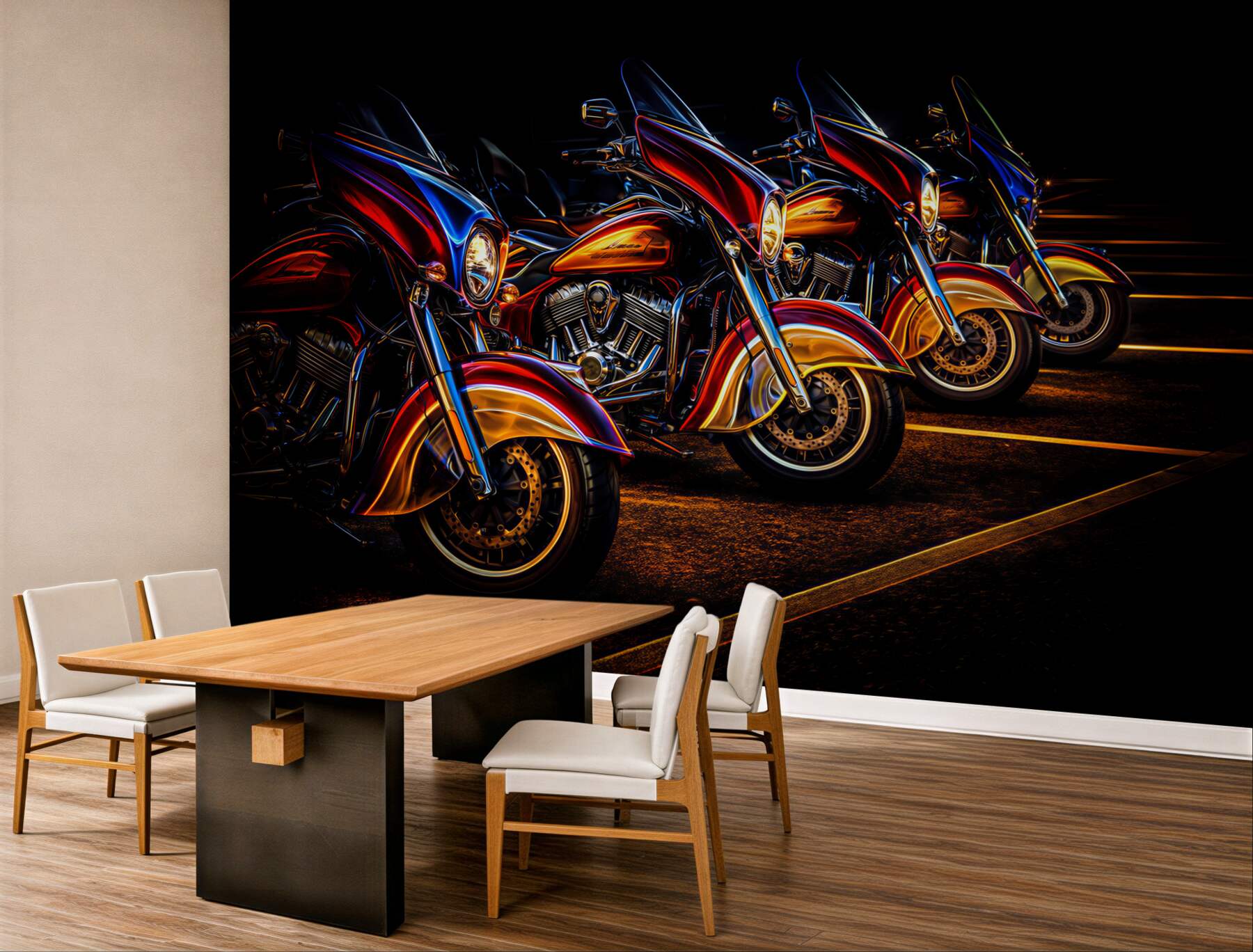 Fototapeta motocykle nocą w neonowym świetle do męskiego wnętrza