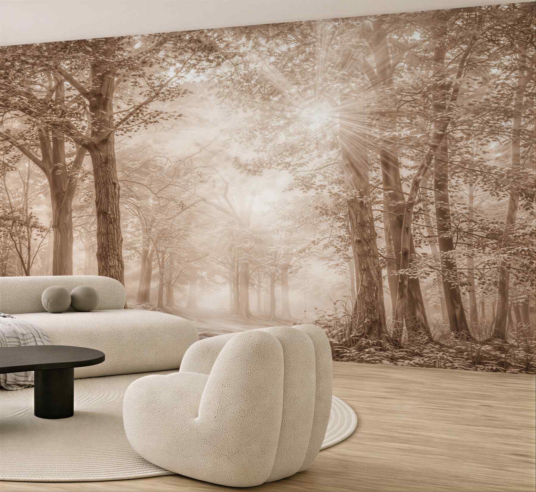 Fototapeta leśna ścieżka w promieniach słońca beżowa i nastrojowa